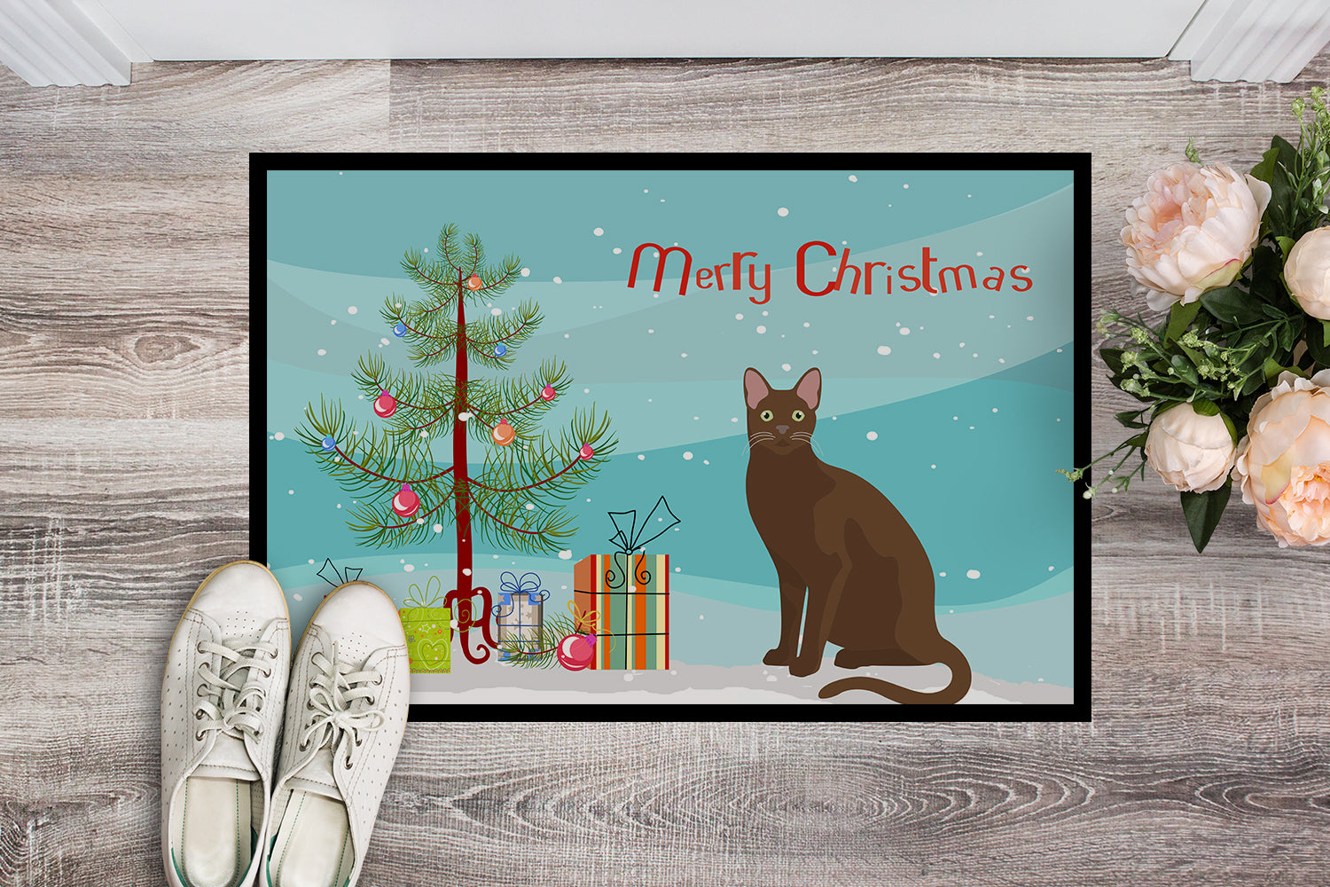 Havana Brown Cat Merry Christmas Indoor or Outdoor Mat 18x27 CK4770MAT - the-store.com