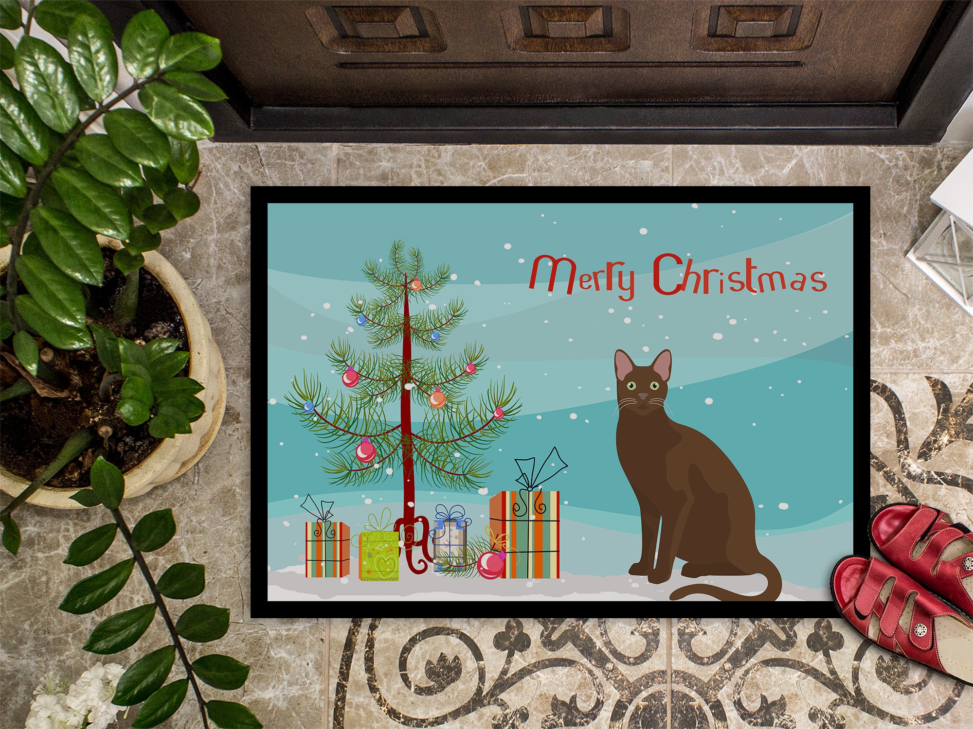 Havana Brown Cat Merry Christmas Indoor or Outdoor Mat 18x27 CK4770MAT - the-store.com