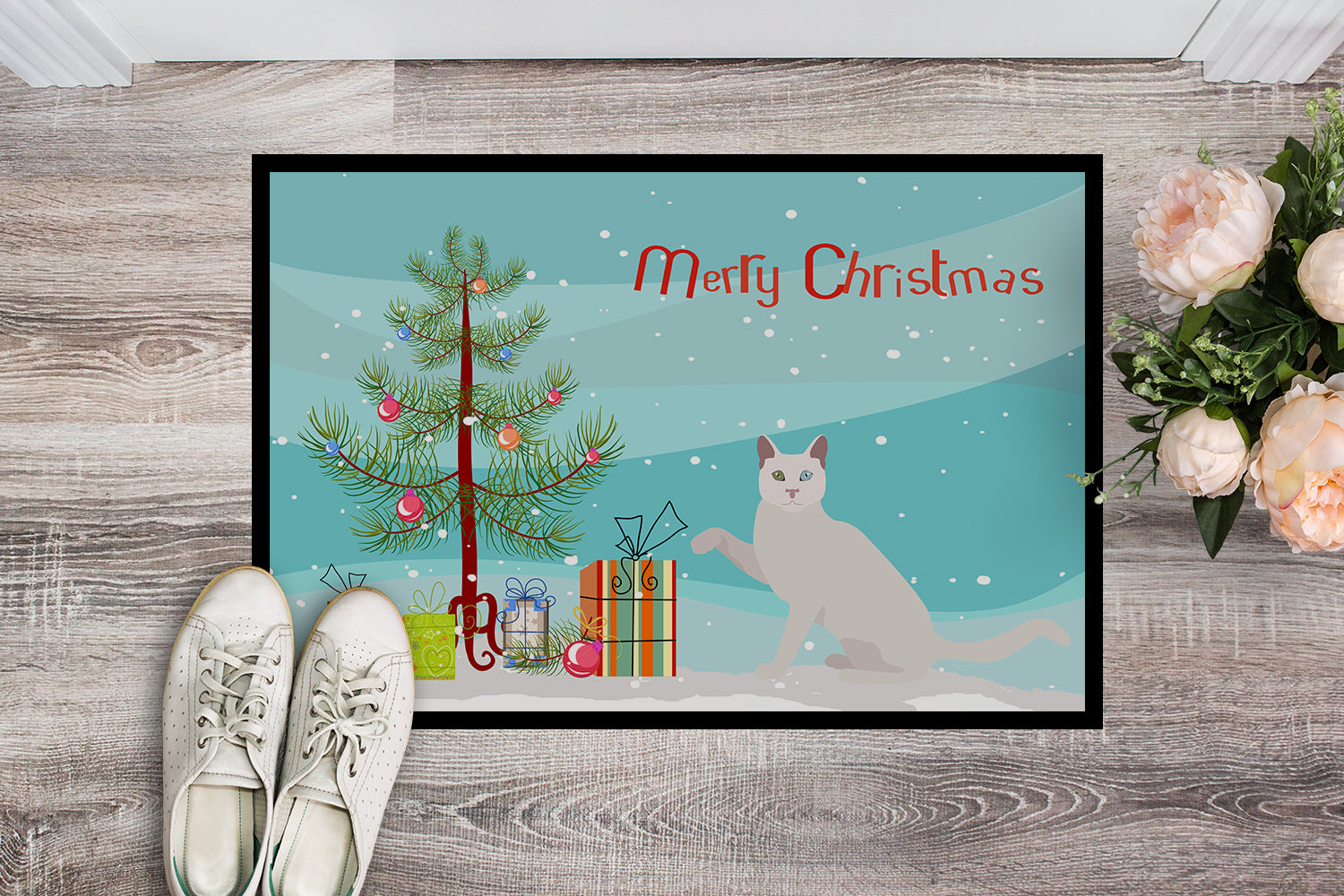 Khao Manee Cat Merry Christmas Indoor or Outdoor Mat 18x27 CK4772MAT - the-store.com