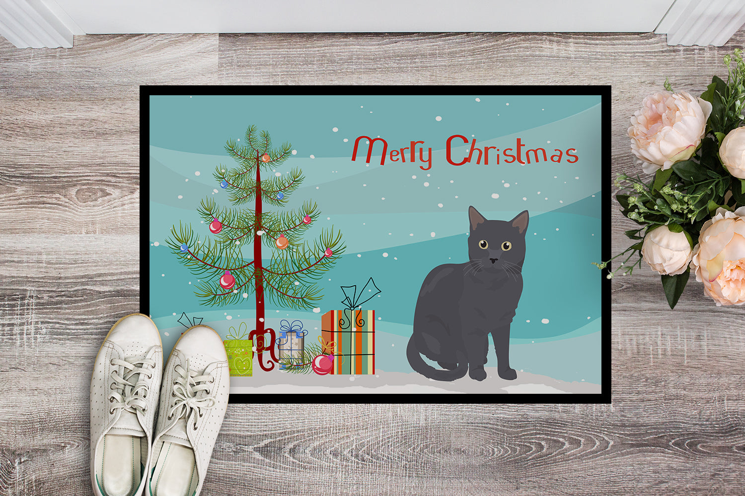 Nebelung Cat Merry Christmas Indoor or Outdoor Mat 18x27 CK4777MAT - the-store.com