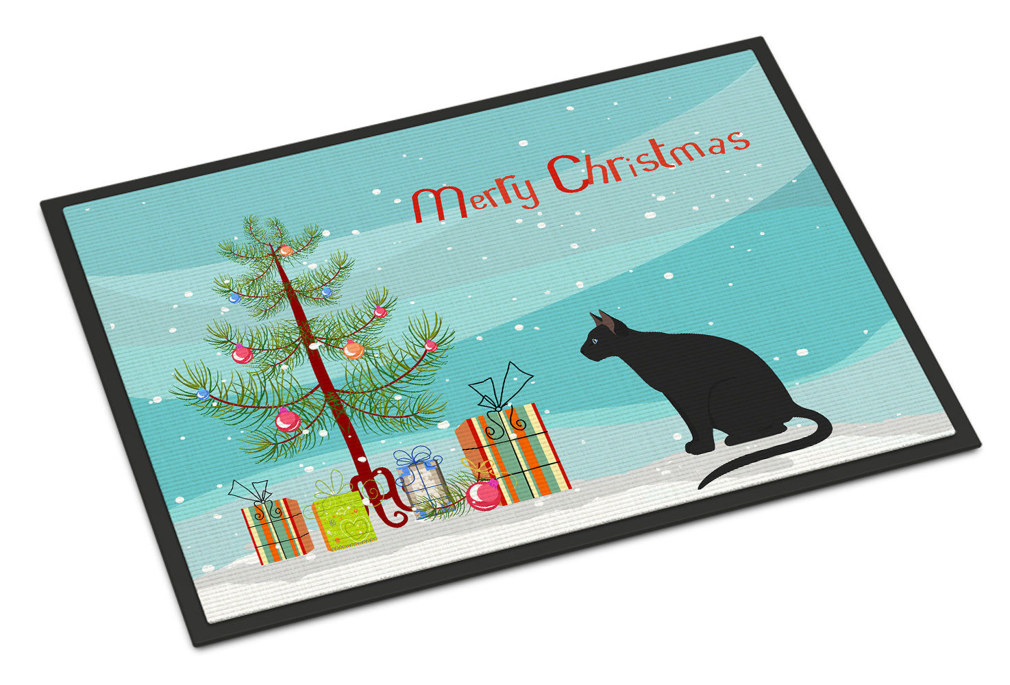 Ojos Azules Cat Merry Christmas Indoor or Outdoor Mat 18x27 CK4781MAT - the-store.com