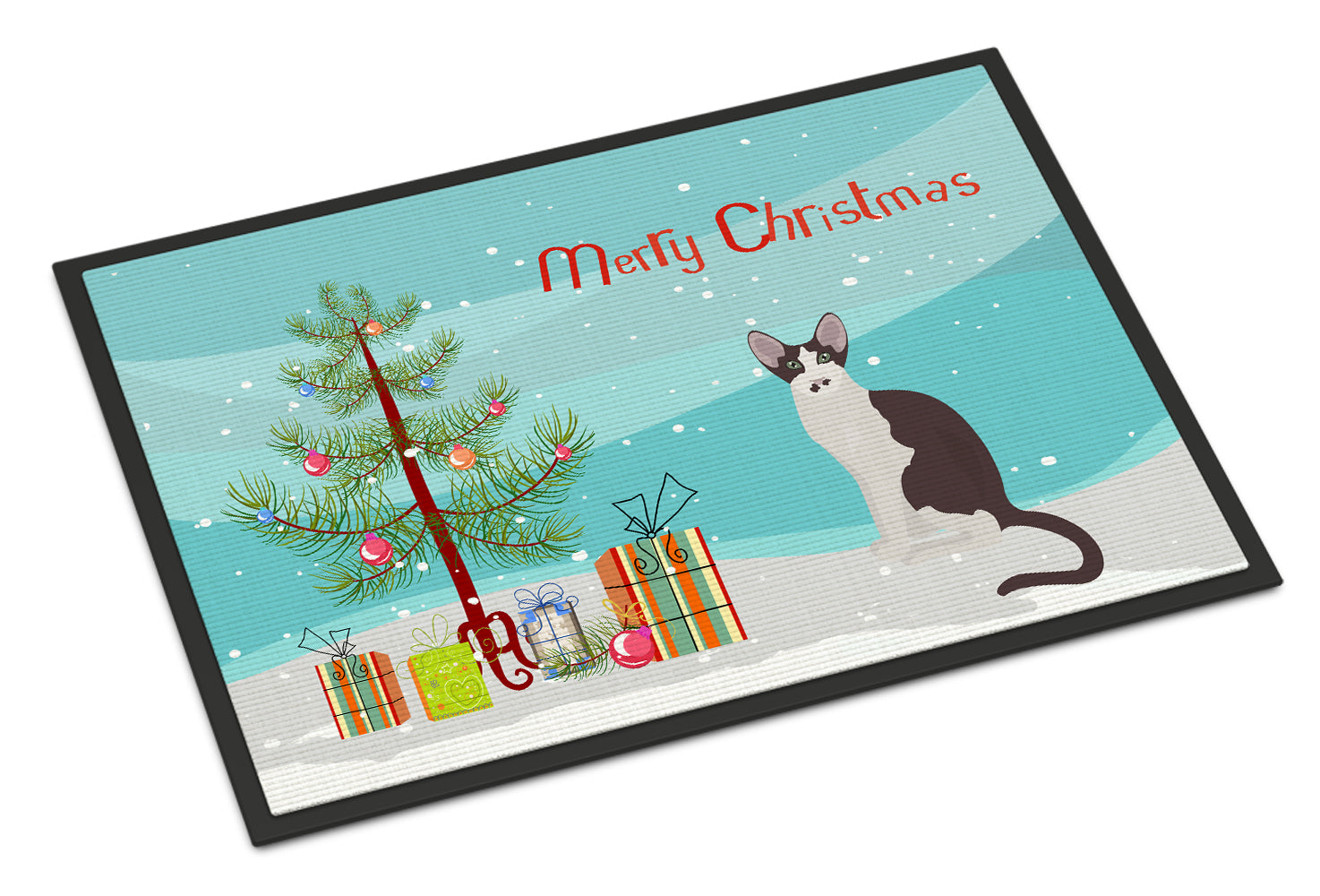 Oriental Bicolor Cat Merry Christmas Indoor or Outdoor Mat 18x27 CK4782MAT - the-store.com