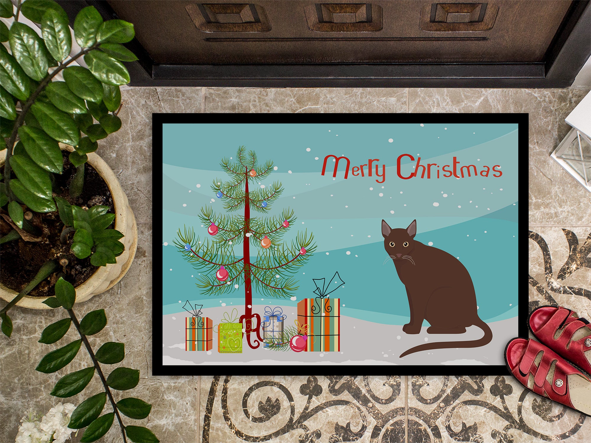 Raas Cat Merry Christmas Indoor or Outdoor Mat 18x27 CK4786MAT - the-store.com