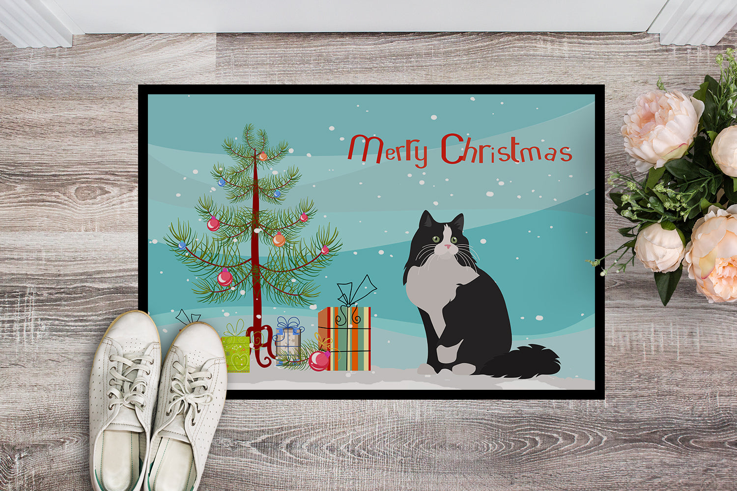 Ragamuffin Cat Merry Christmas Indoor or Outdoor Mat 18x27 CK4787MAT - the-store.com