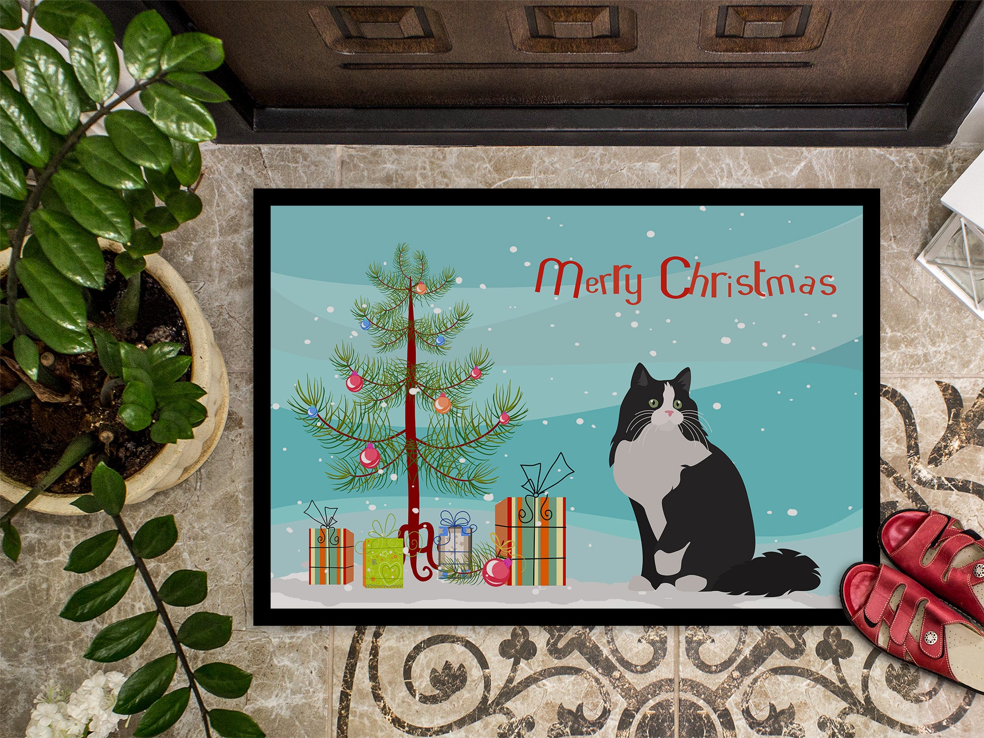 Ragamuffin Cat Merry Christmas Indoor or Outdoor Mat 18x27 CK4787MAT - the-store.com