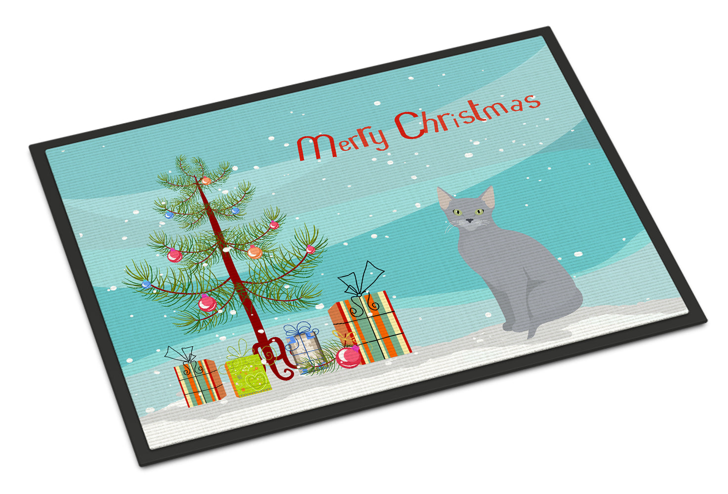 Russian Blue Cat Merry Christmas Indoor or Outdoor Mat 18x27 CK4788MAT - the-store.com