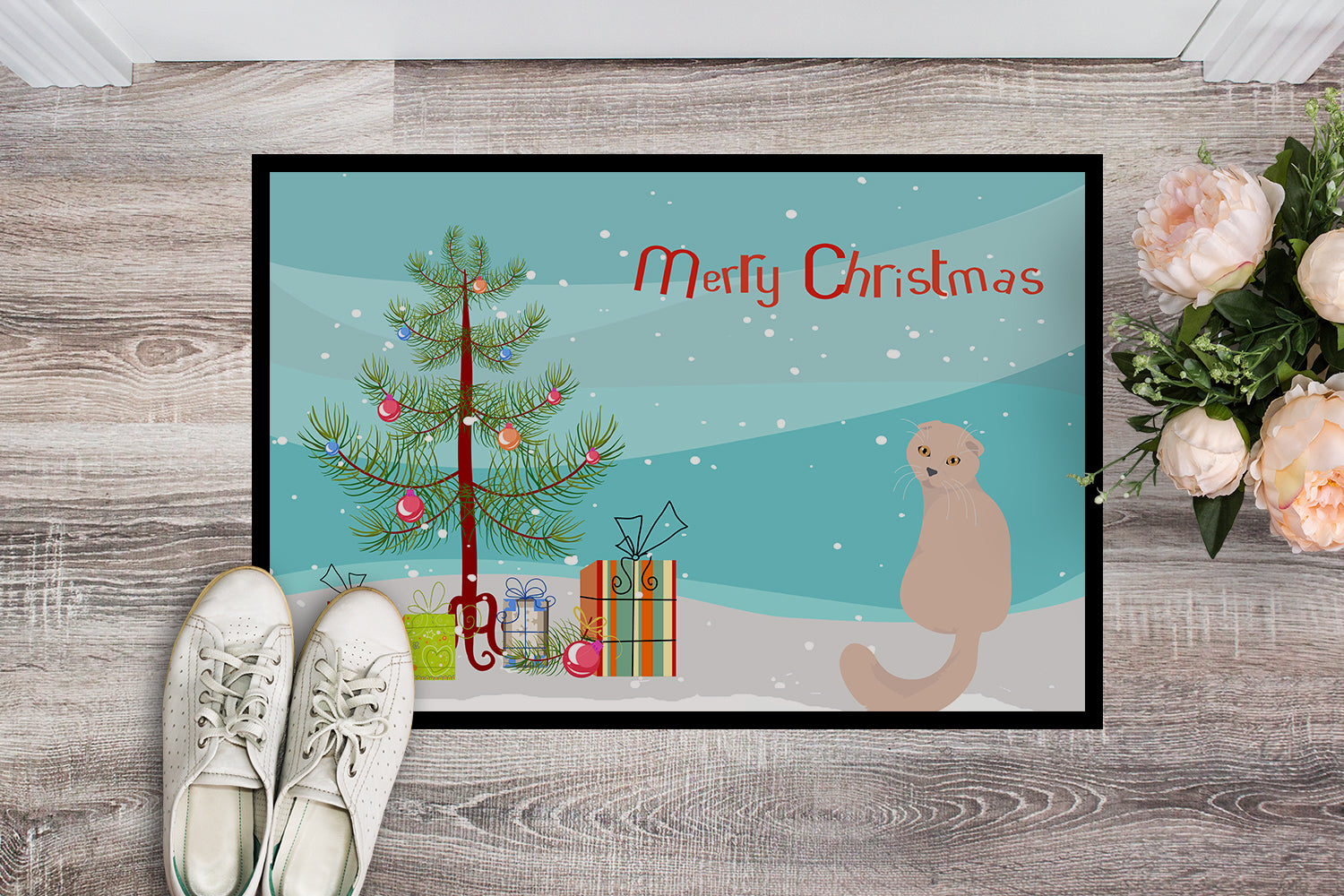 Scottish Fold Cat Merry Christmas Indoor or Outdoor Mat 18x27 CK4789MAT - the-store.com