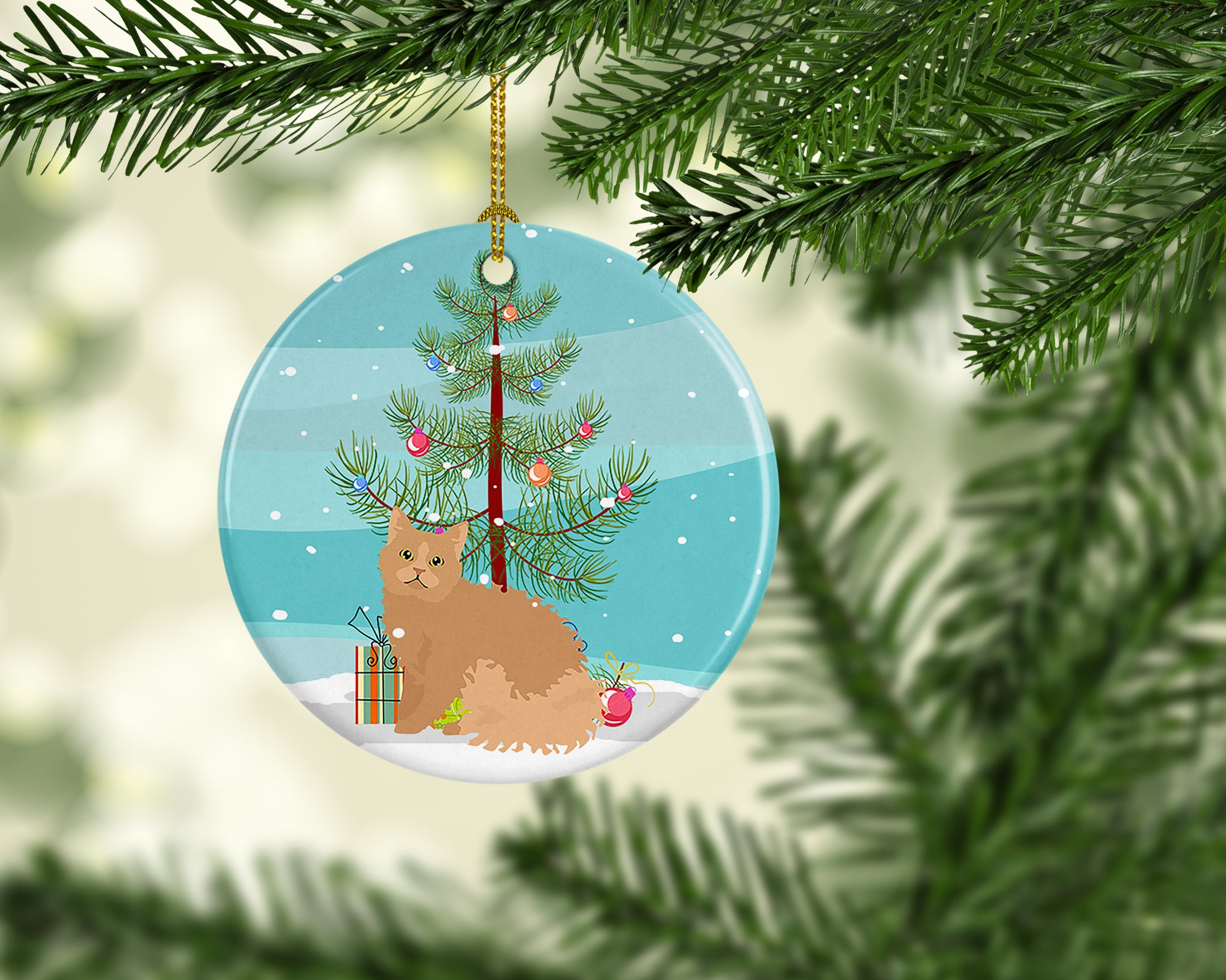 Selkirk Rex Cat Merry Christmas Ceramic Ornament - the-store.com