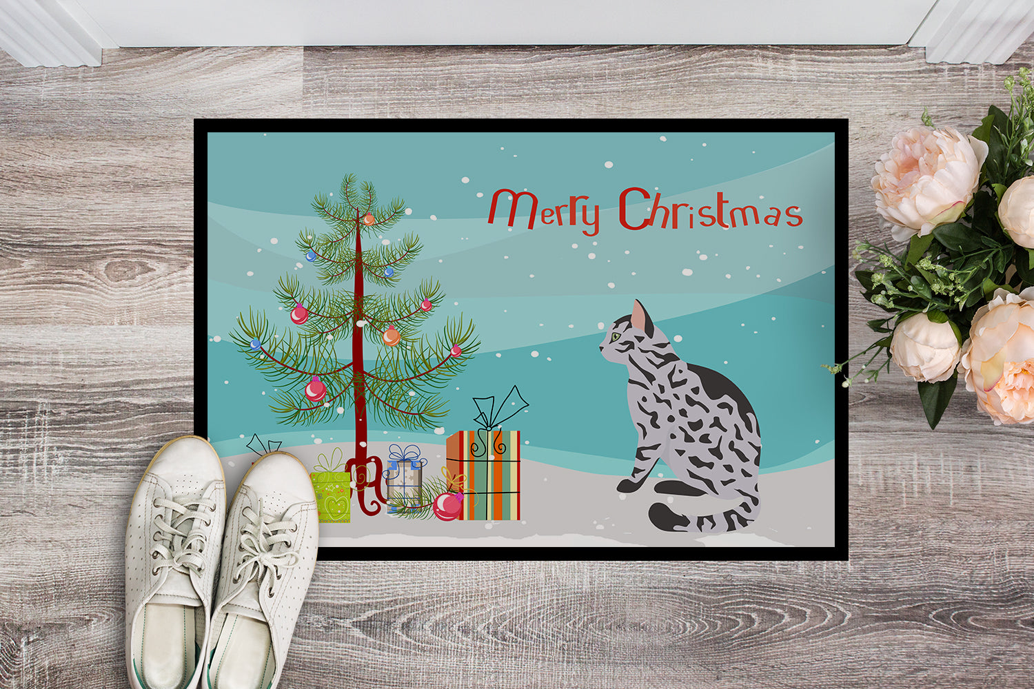 Serengeti Cat Merry Christmas Indoor or Outdoor Mat 18x27 CK4791MAT - the-store.com