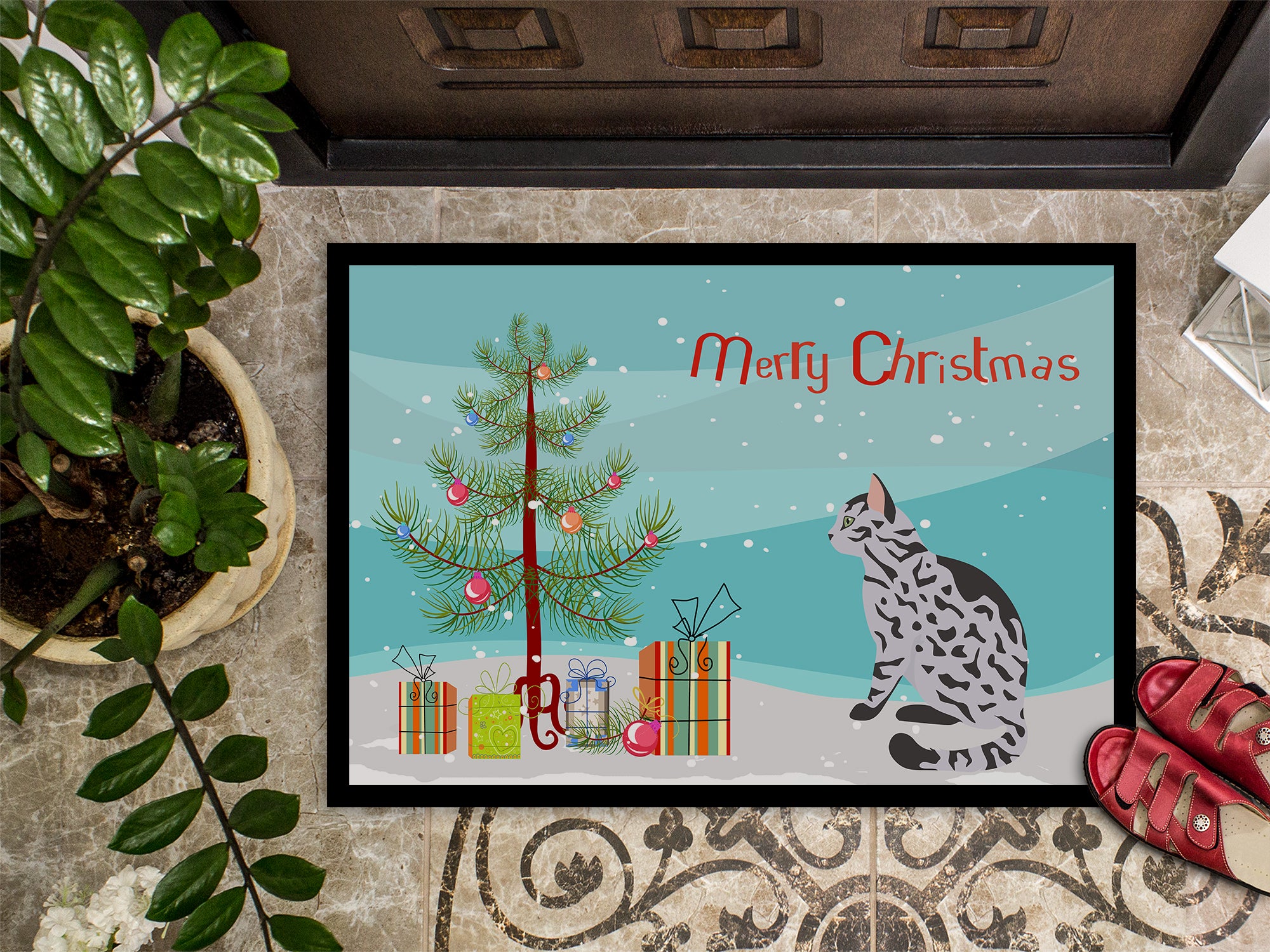 Serengeti Cat Merry Christmas Indoor or Outdoor Mat 18x27 CK4791MAT - the-store.com