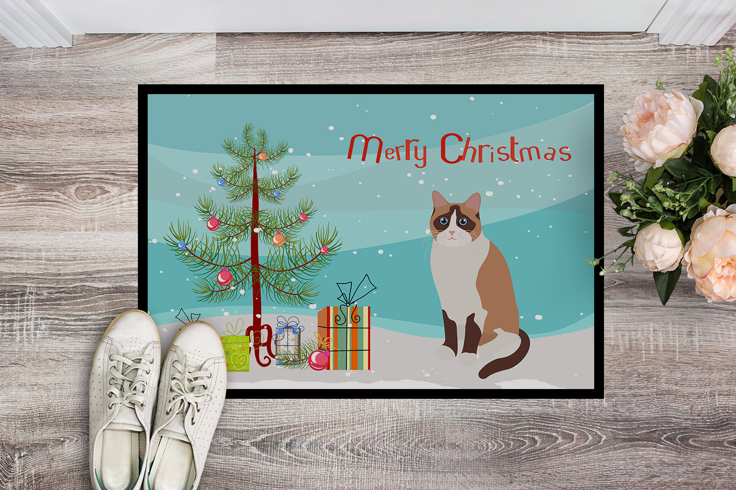 Snowshoe #1 Cat Merry Christmas Indoor or Outdoor Mat 18x27 CK4797MAT - the-store.com