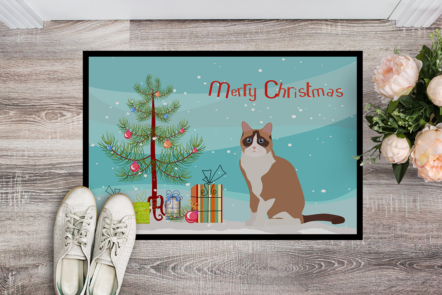 Snowshoe #2 Cat Merry Christmas Indoor or Outdoor Mat 18x27 CK4798MAT - the-store.com