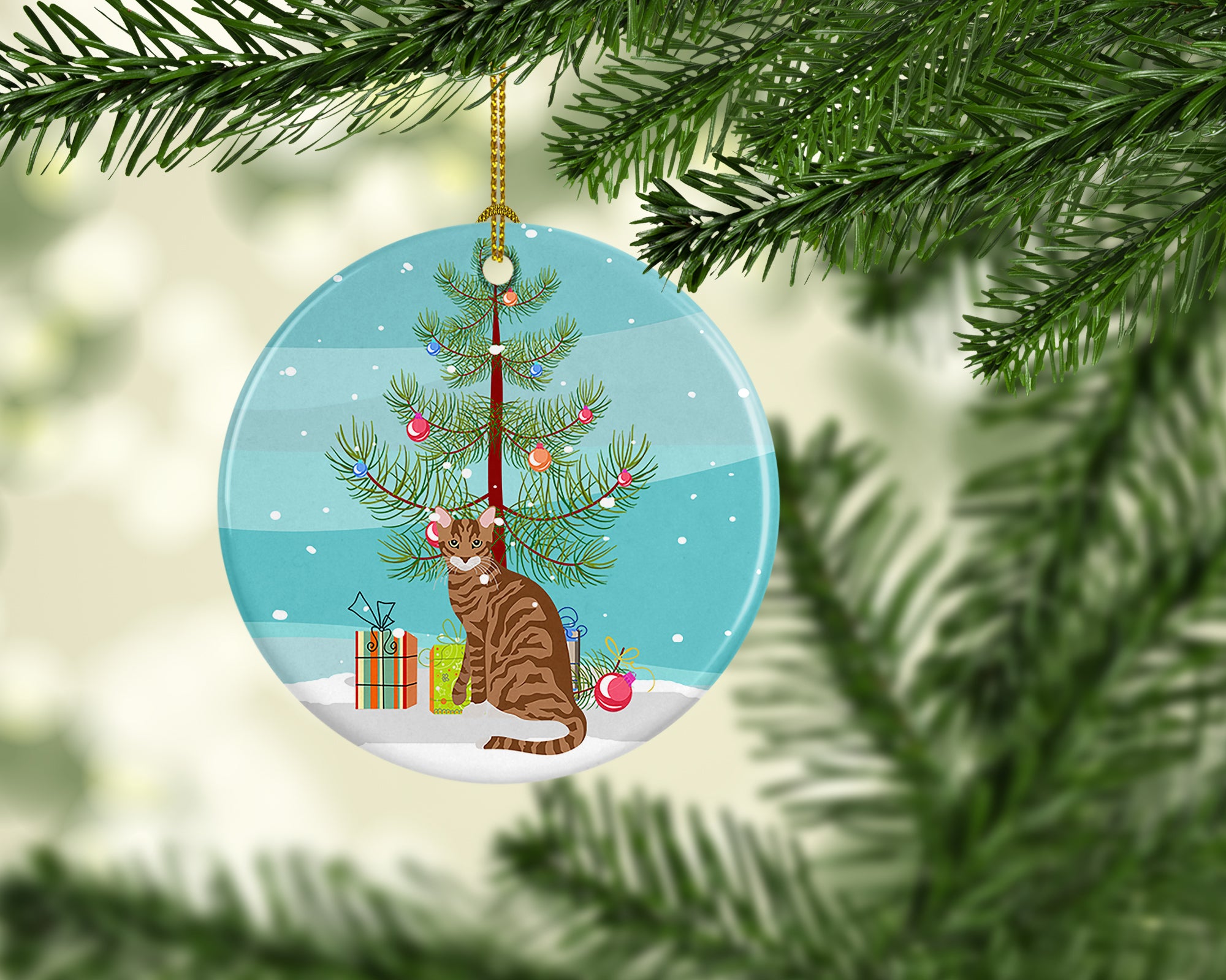 Toyger Cat Merry Christmas Ceramic Ornament - the-store.com