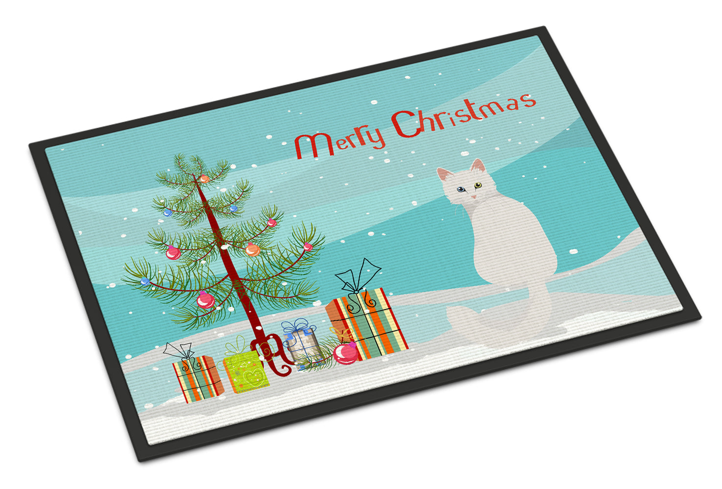 Turkish Angora Cat Merry Christmas Indoor or Outdoor Mat 18x27 CK4807MAT - the-store.com