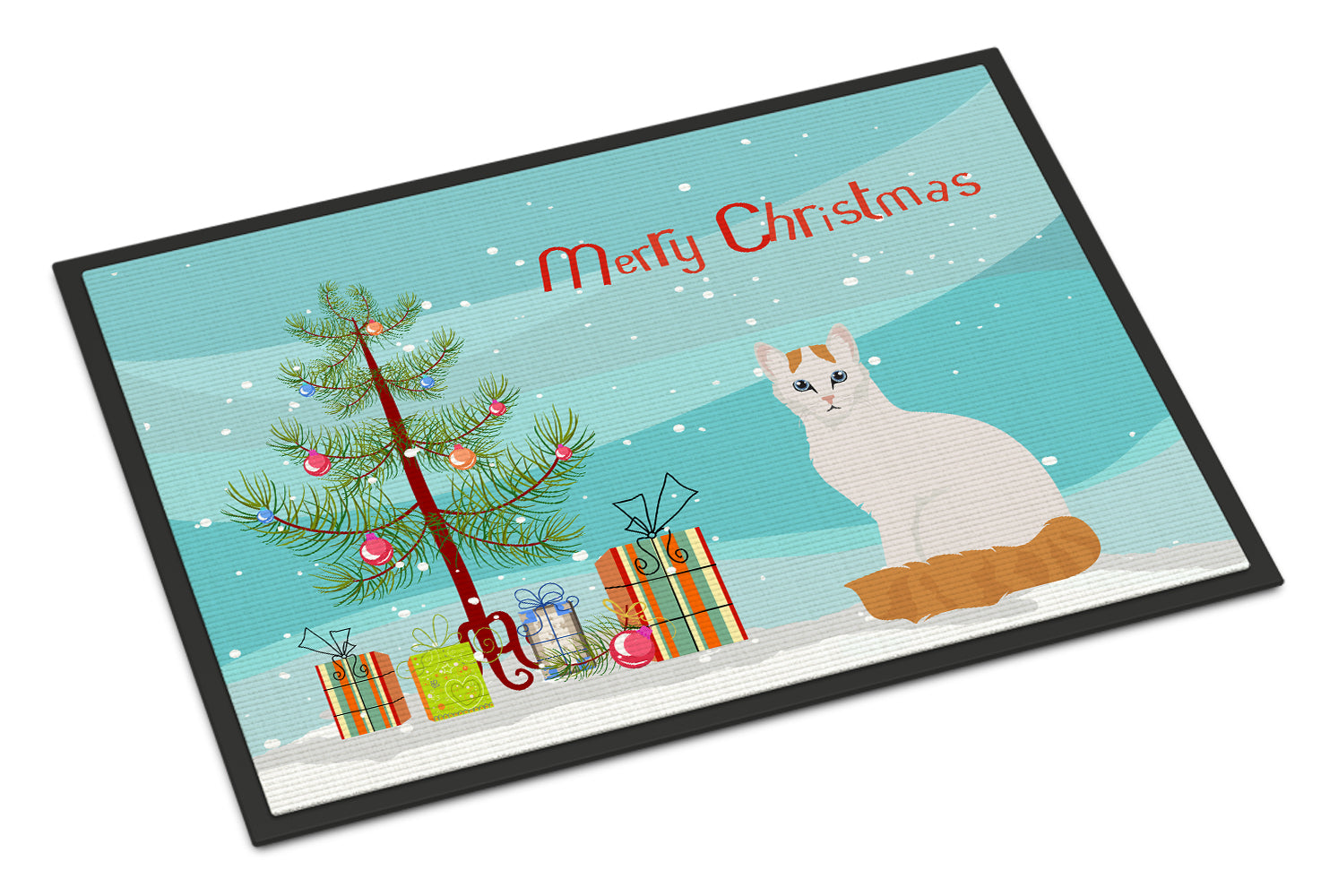 Turkish Van Cat Merry Christmas Indoor or Outdoor Mat 18x27 CK4808MAT - the-store.com