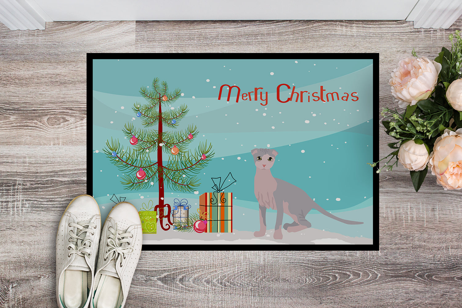 Ukrainian Levkoy Cat Merry Christmas Indoor or Outdoor Mat 18x27 CK4809MAT - the-store.com