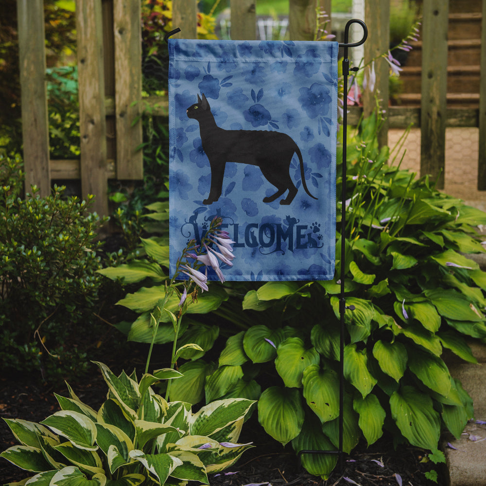 Black Cornish Rex Cat Welcome Flag Garden Size CK4863GF  the-store.com.