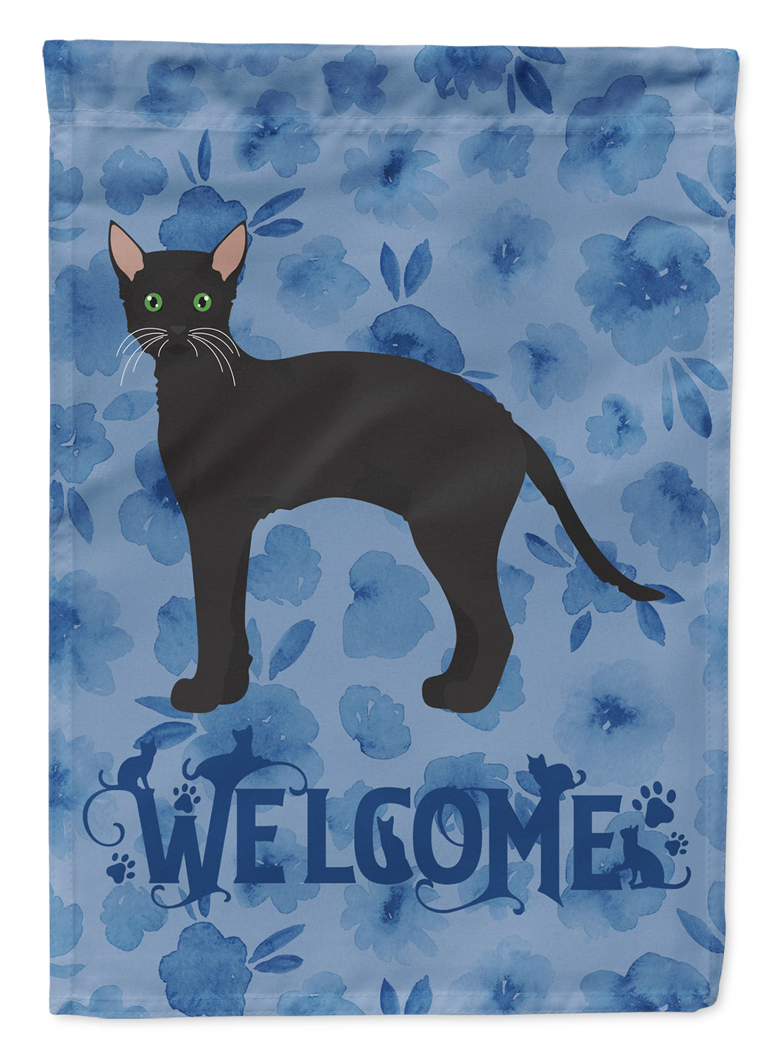 Black German Rex Cat Welcome Flag Garden Size CK4892GF  the-store.com.