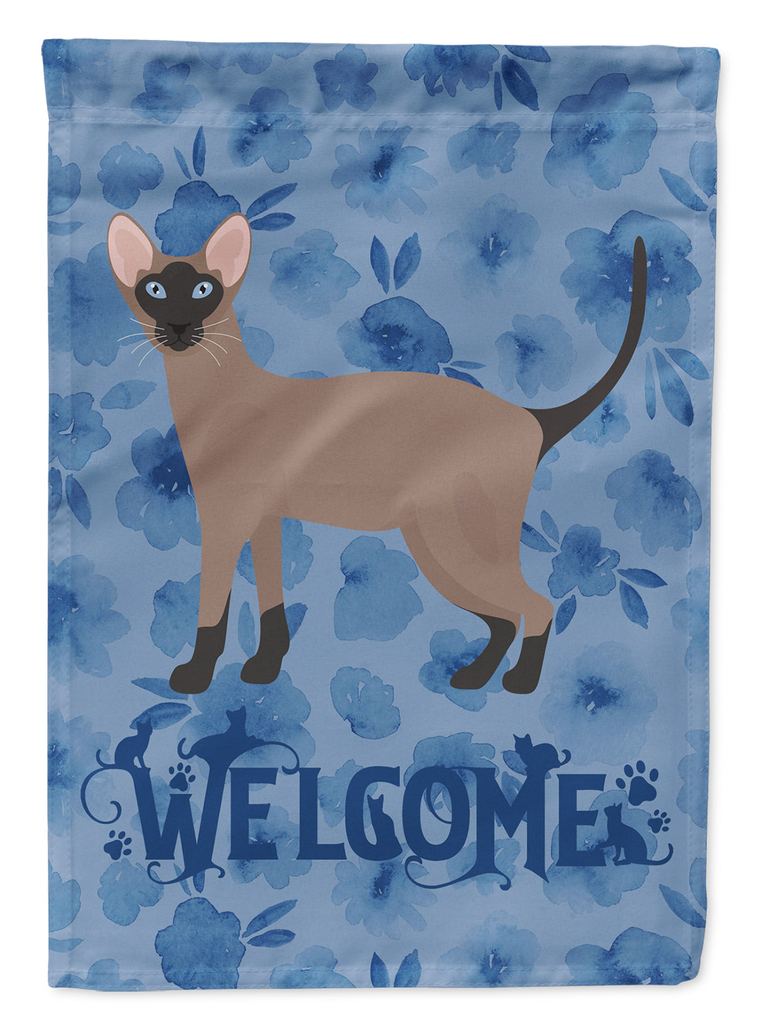 Oriental Bicolor Cat Welcome Flag Canvas House Size CK4936CHF  the-store.com.