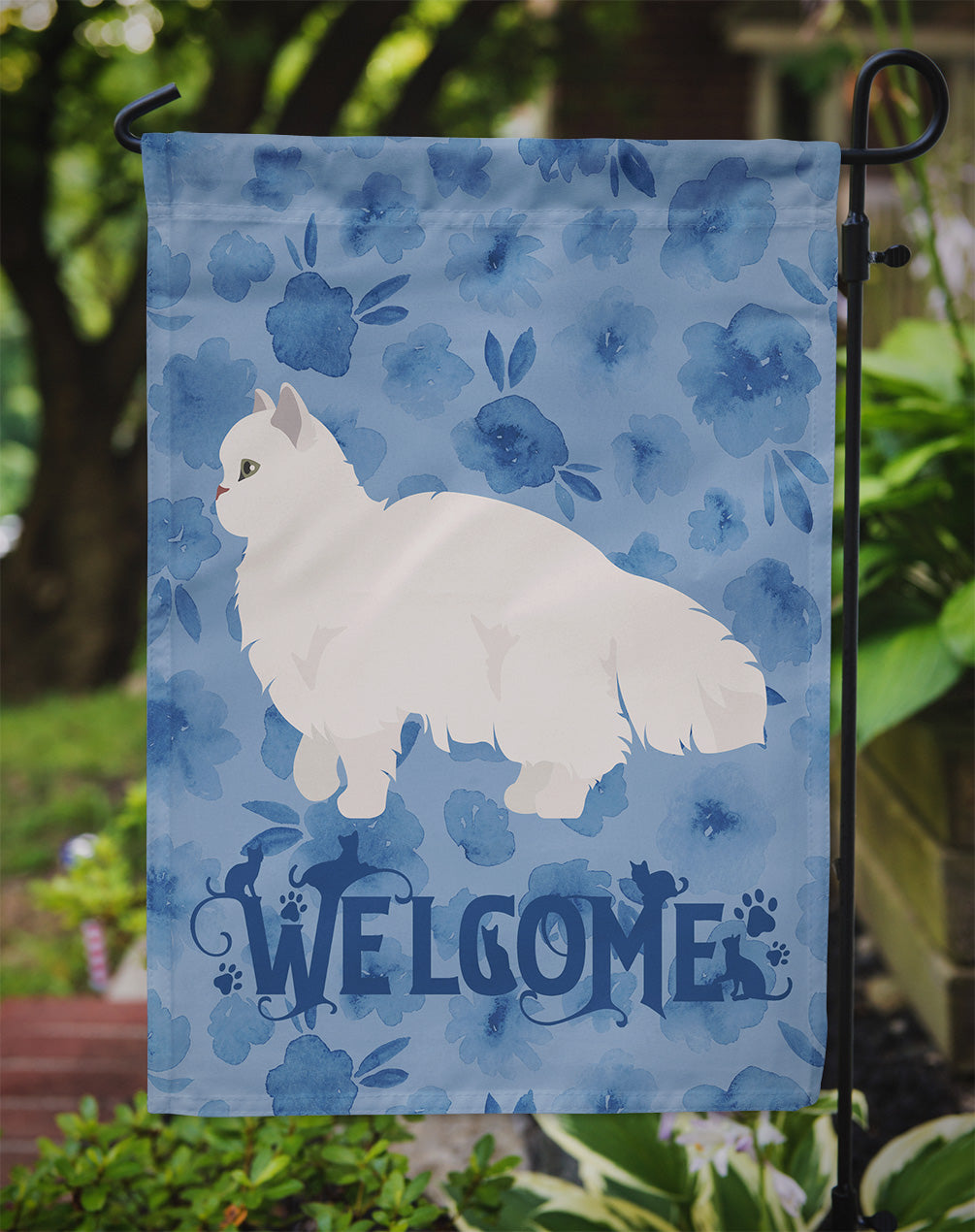 White Persian Traditional Cat Welcome Flag Garden Size CK4947GF  the-store.com.