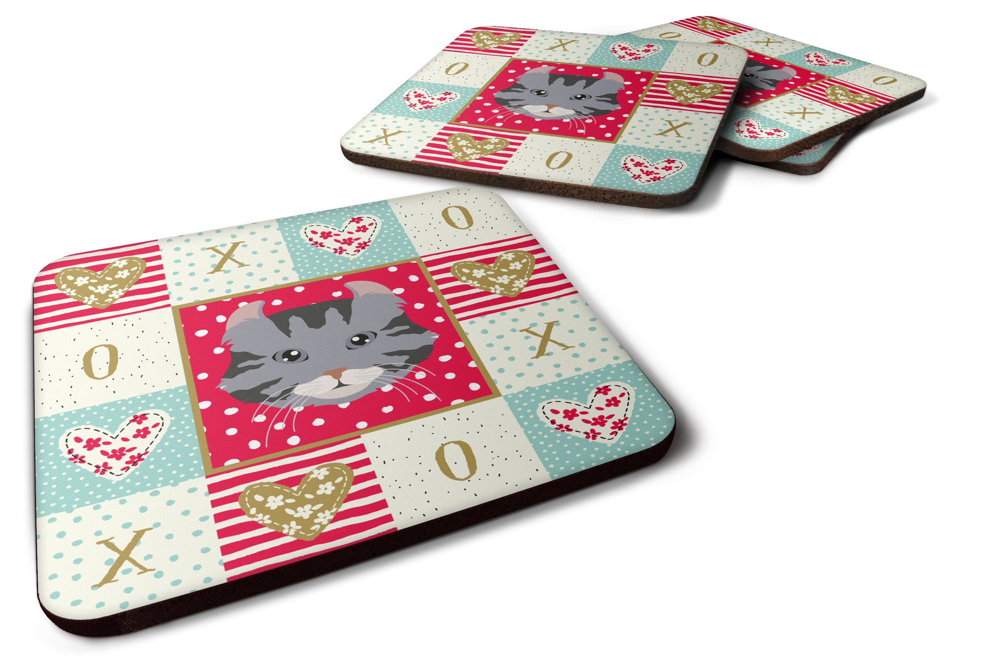 Set of 4 American Curl Cat Love Foam Coasters Set of 4 CK5080FC - the-store.com