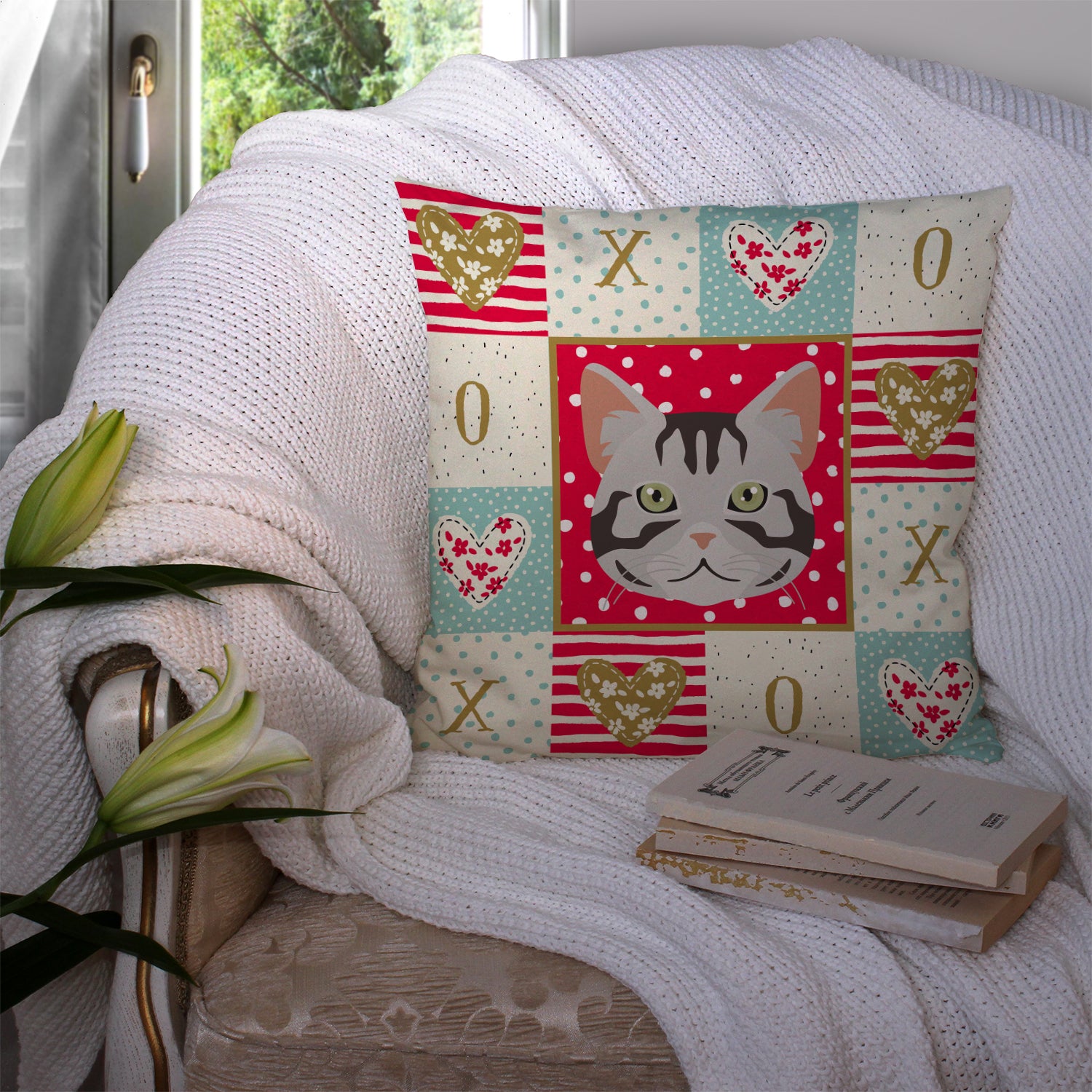 American Shorthair Cat Love Fabric Decorative Pillow CK5082PW1414 - the-store.com