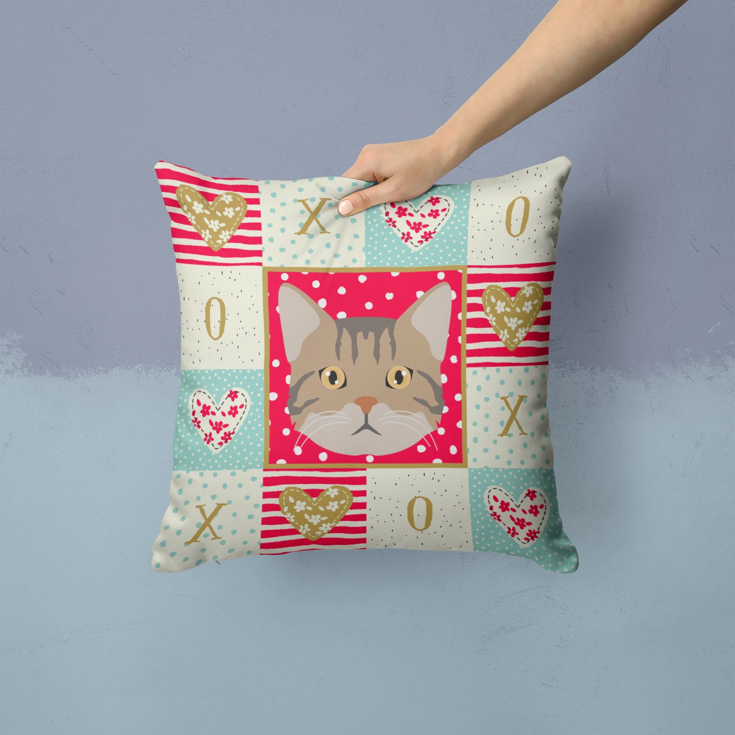 American Wirehair Cat Love Fabric Decorative Pillow CK5083PW1414 - the-store.com