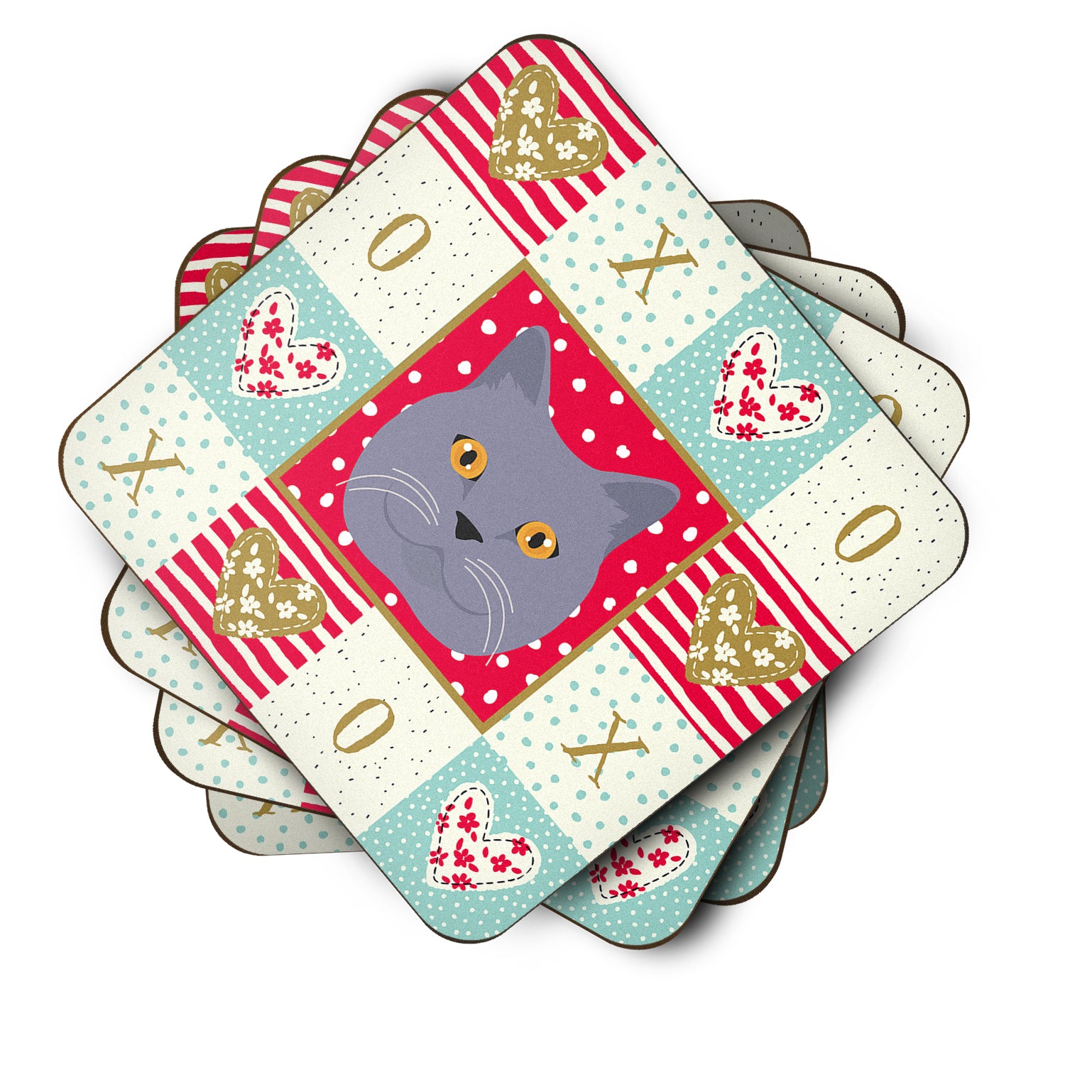 Set of 4 British Shorthair Cat Love Foam Coasters Set of 4 CK5095FC - the-store.com