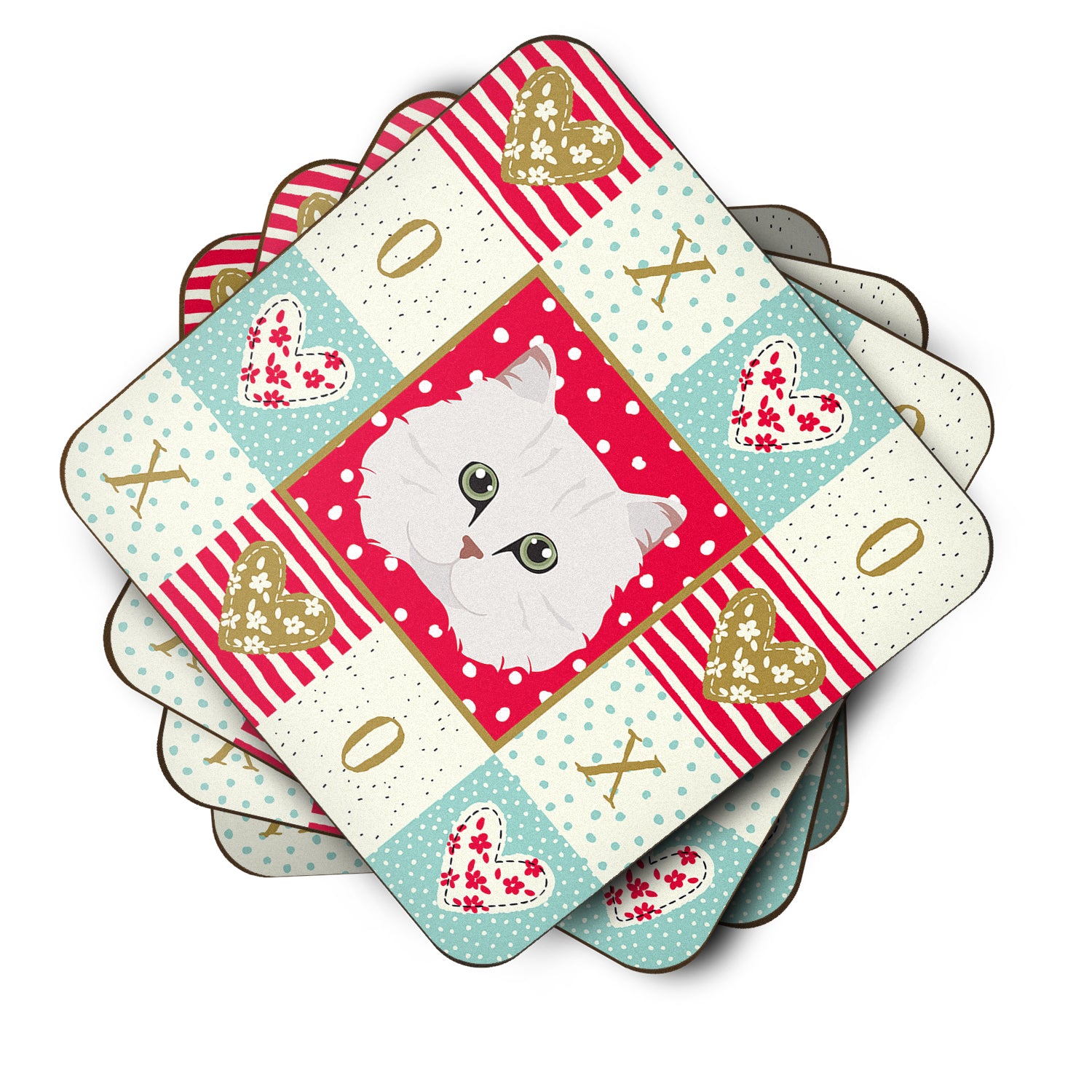 Set of 4 Chinchilla Persian Longhair Cat Love Foam Coasters Set of 4 CK5103FC - the-store.com