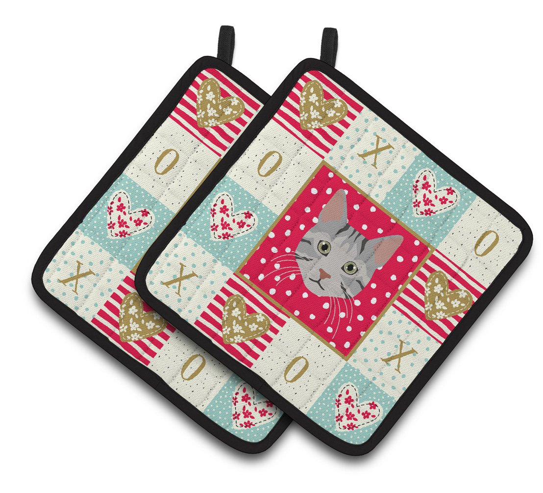 Egyptian Mau Cat Love Pair of Pot Holders CK5114PTHD by Caroline&#39;s Treasures