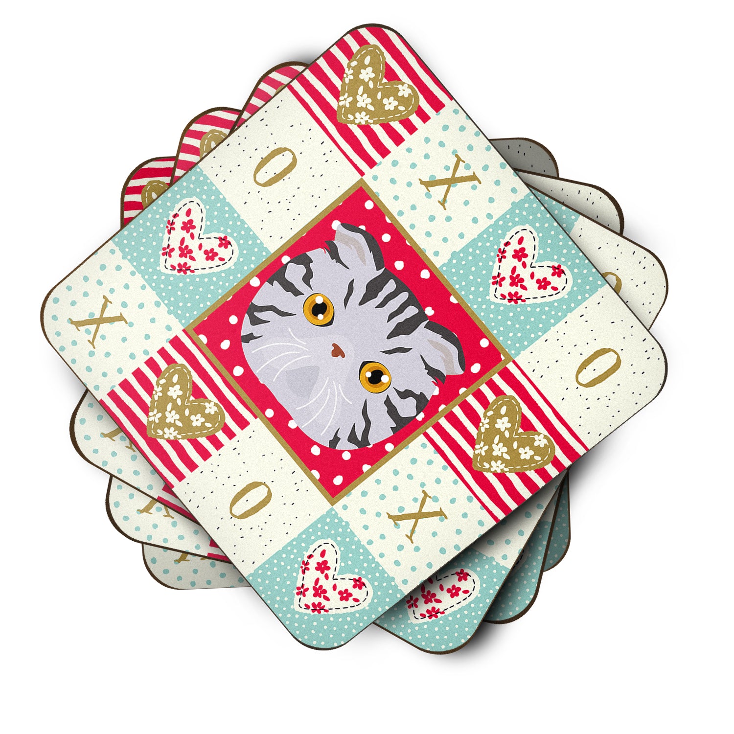 Set of 4 Foldex Exotic Fold Cat Love Foam Coasters Set of 4 CK5118FC - the-store.com