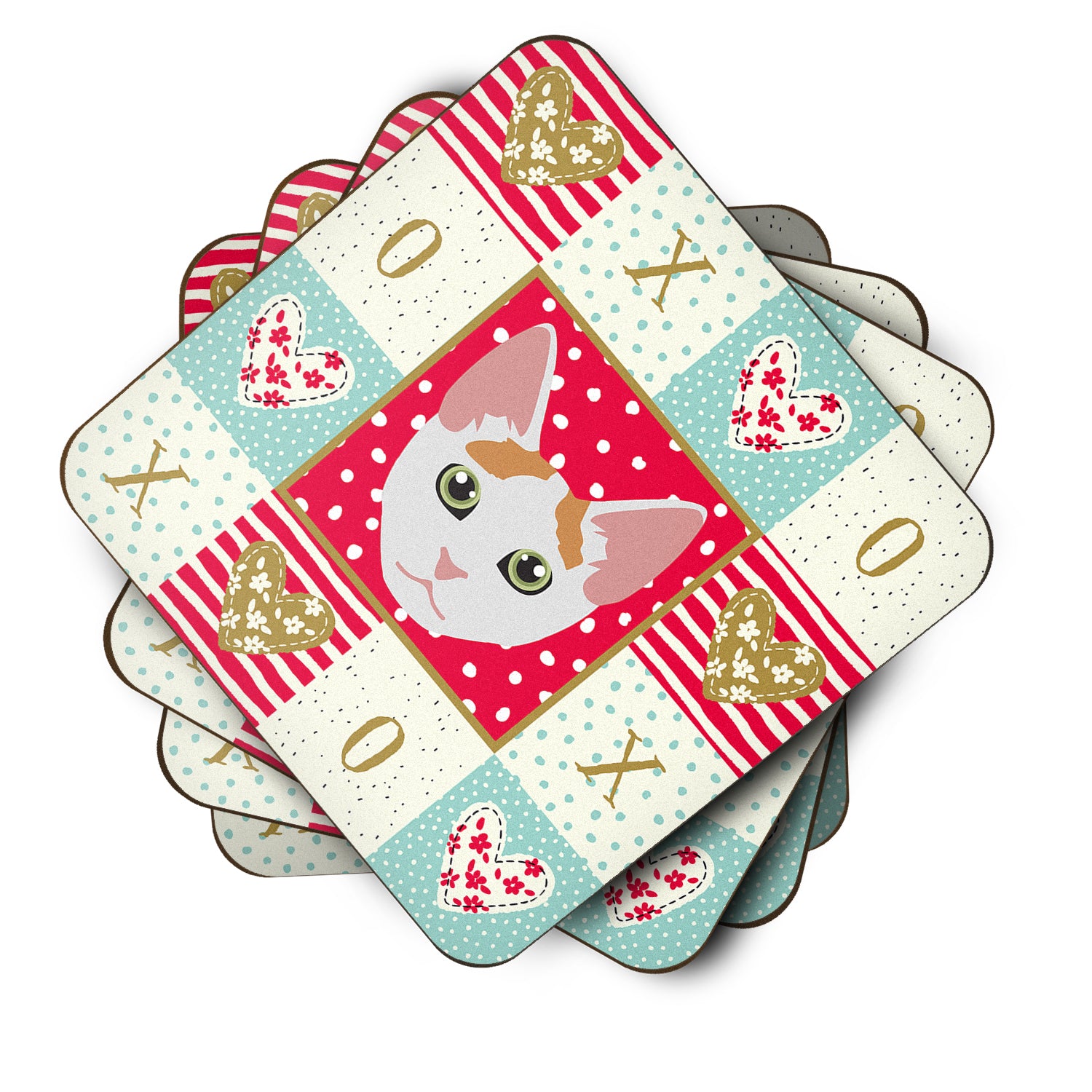 Set of 4 Japanese Bobtail Cat Love Foam Coasters Set of 4 CK5122FC - the-store.com