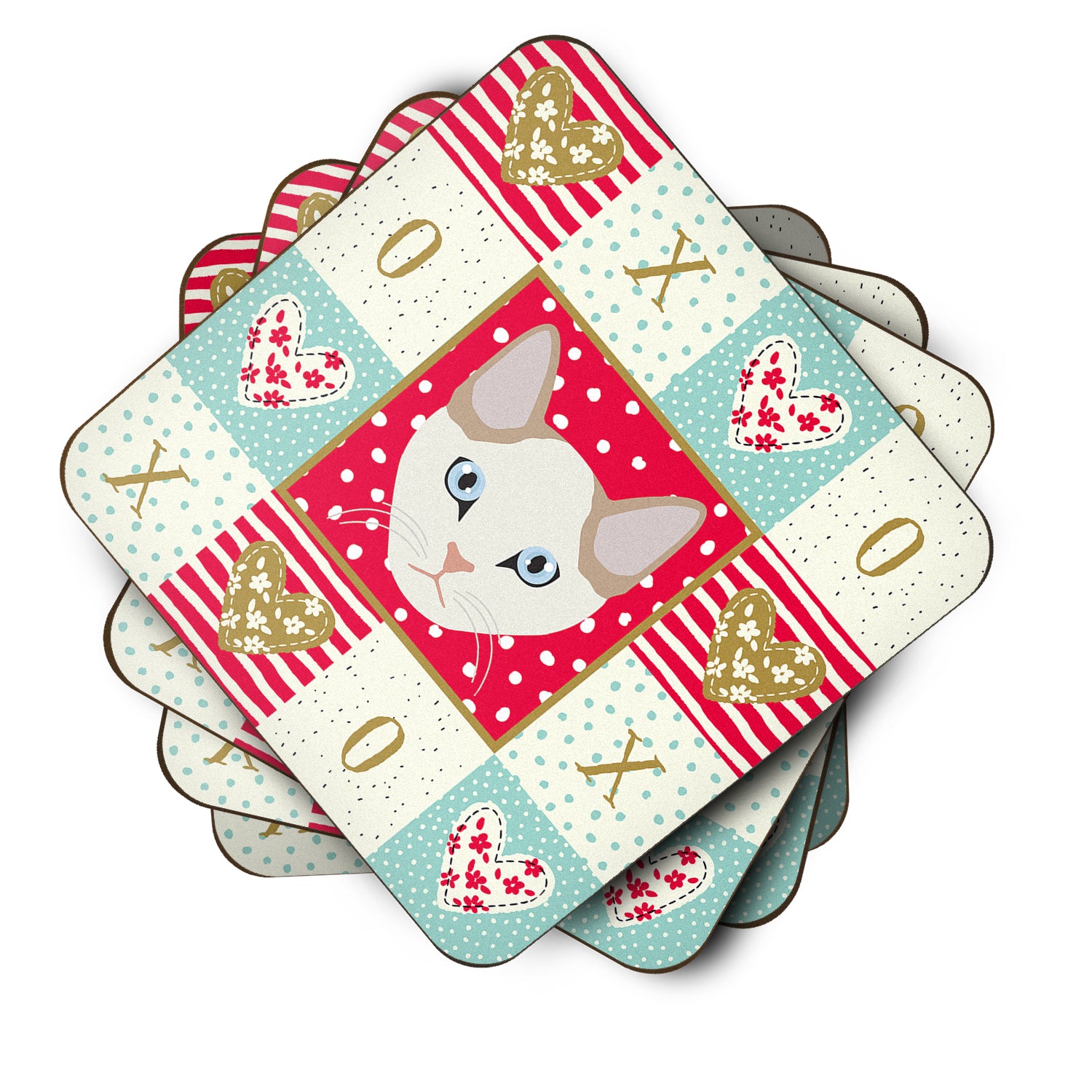 Set of 4 Korean Bobtail Cat Love Foam Coasters Set of 4 CK5125FC - the-store.com