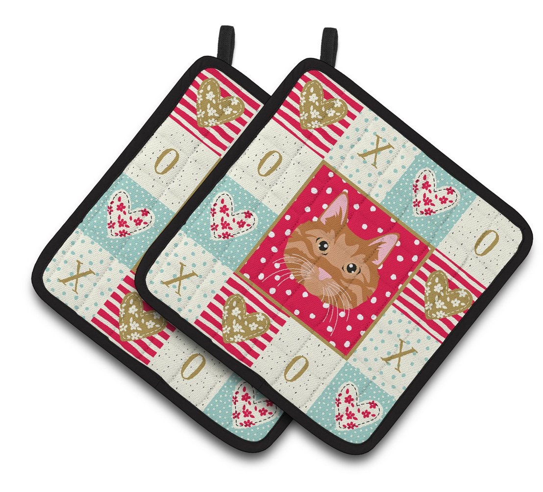 Kurilian Bobtail Cat Love Pair of Pot Holders CK5126PTHD by Caroline&#39;s Treasures