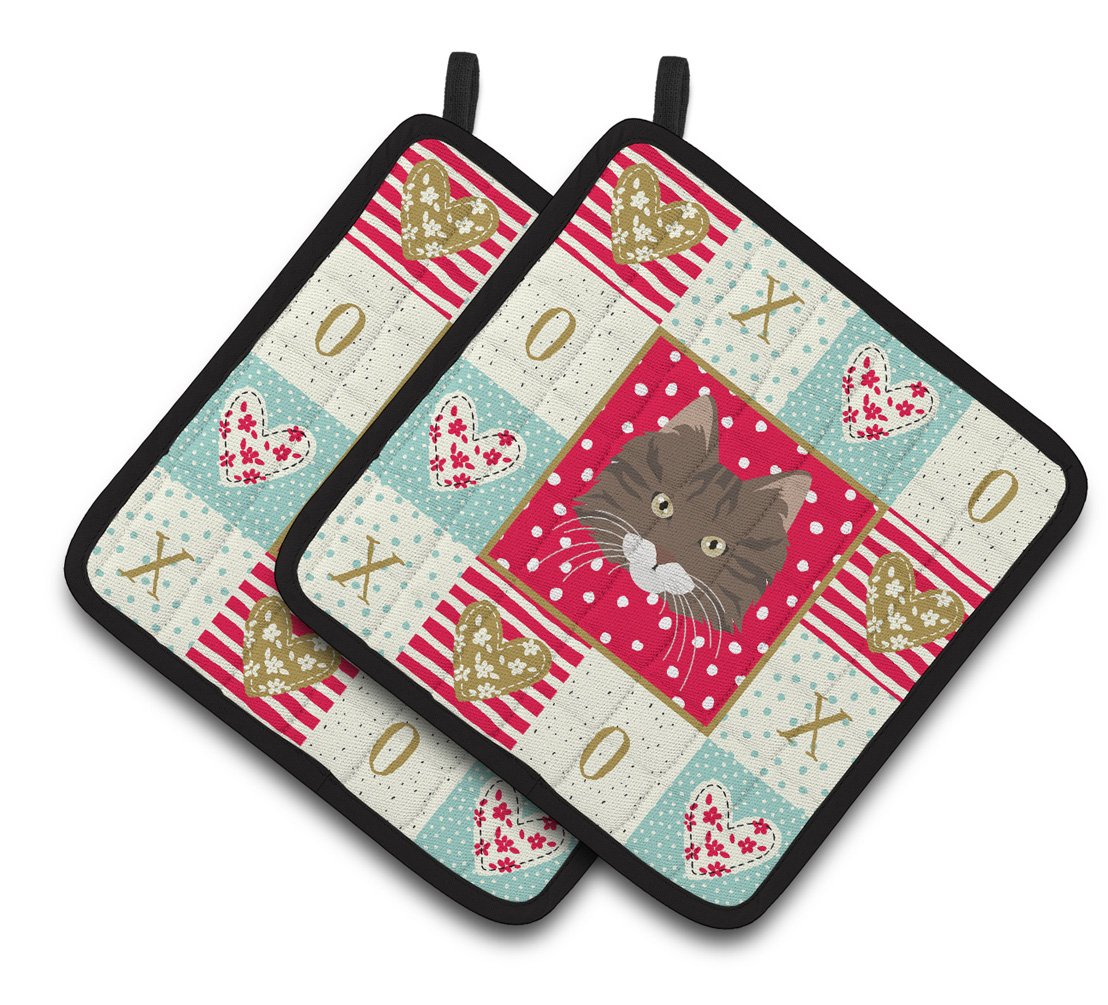 Norwegian Forest Cat Love Pair of Pot Holders CK5137PTHD by Caroline's Treasures