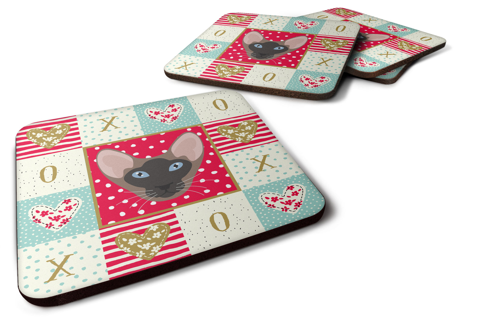 Set of 4 Oriental Bicolor Cat Love Foam Coasters Set of 4 CK5141FC - the-store.com