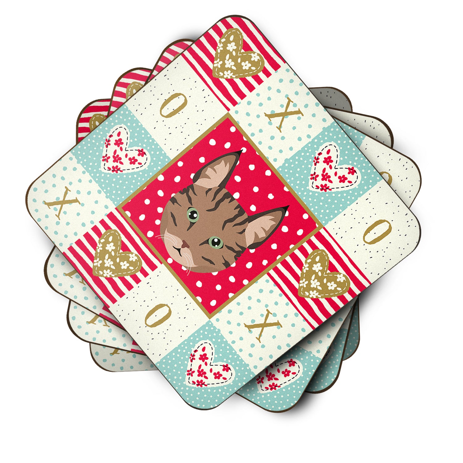 Set of 4 Pixie Bob Cat Love Foam Coasters Set of 4 CK5149FC - the-store.com