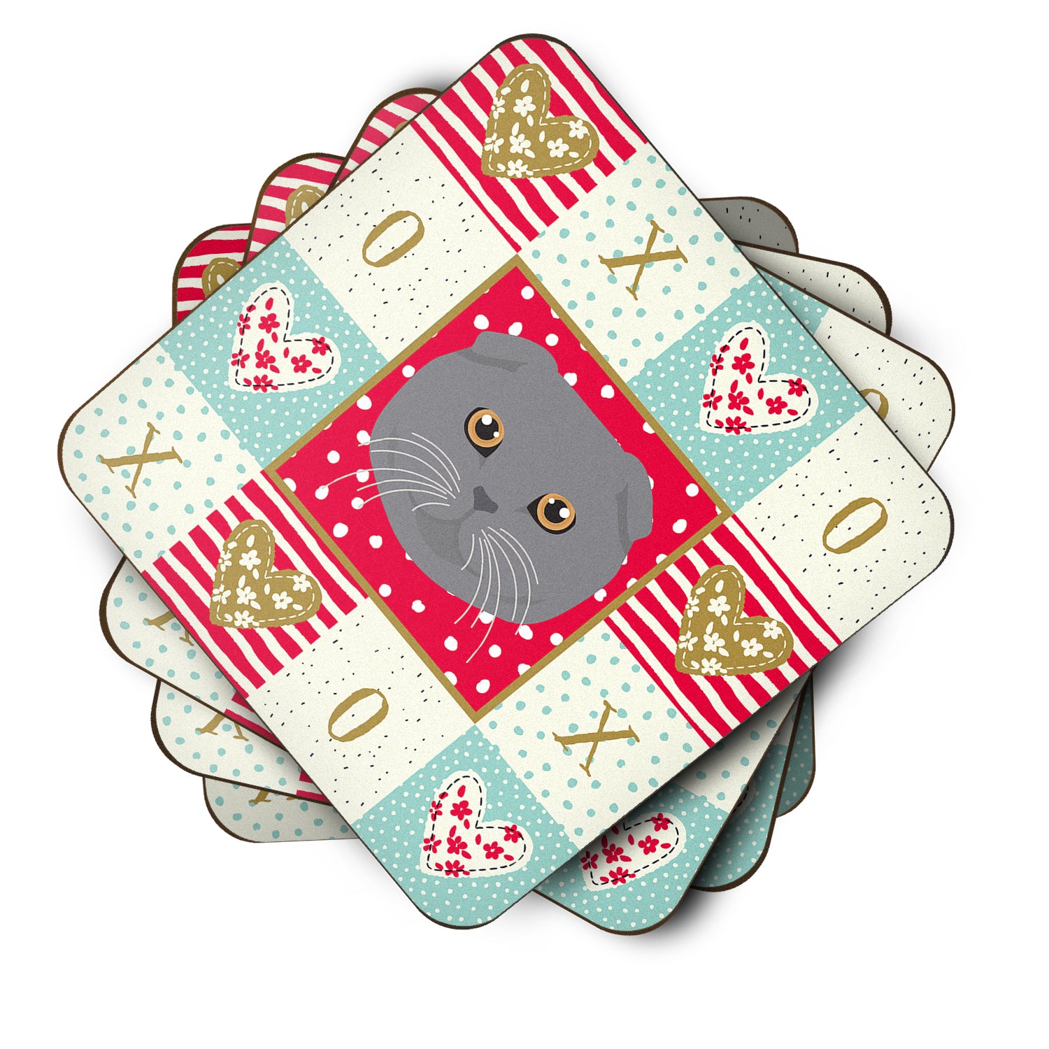 Set of 4 Scottish Fold Cat Love Foam Coasters Set of 4 CK5158FC - the-store.com