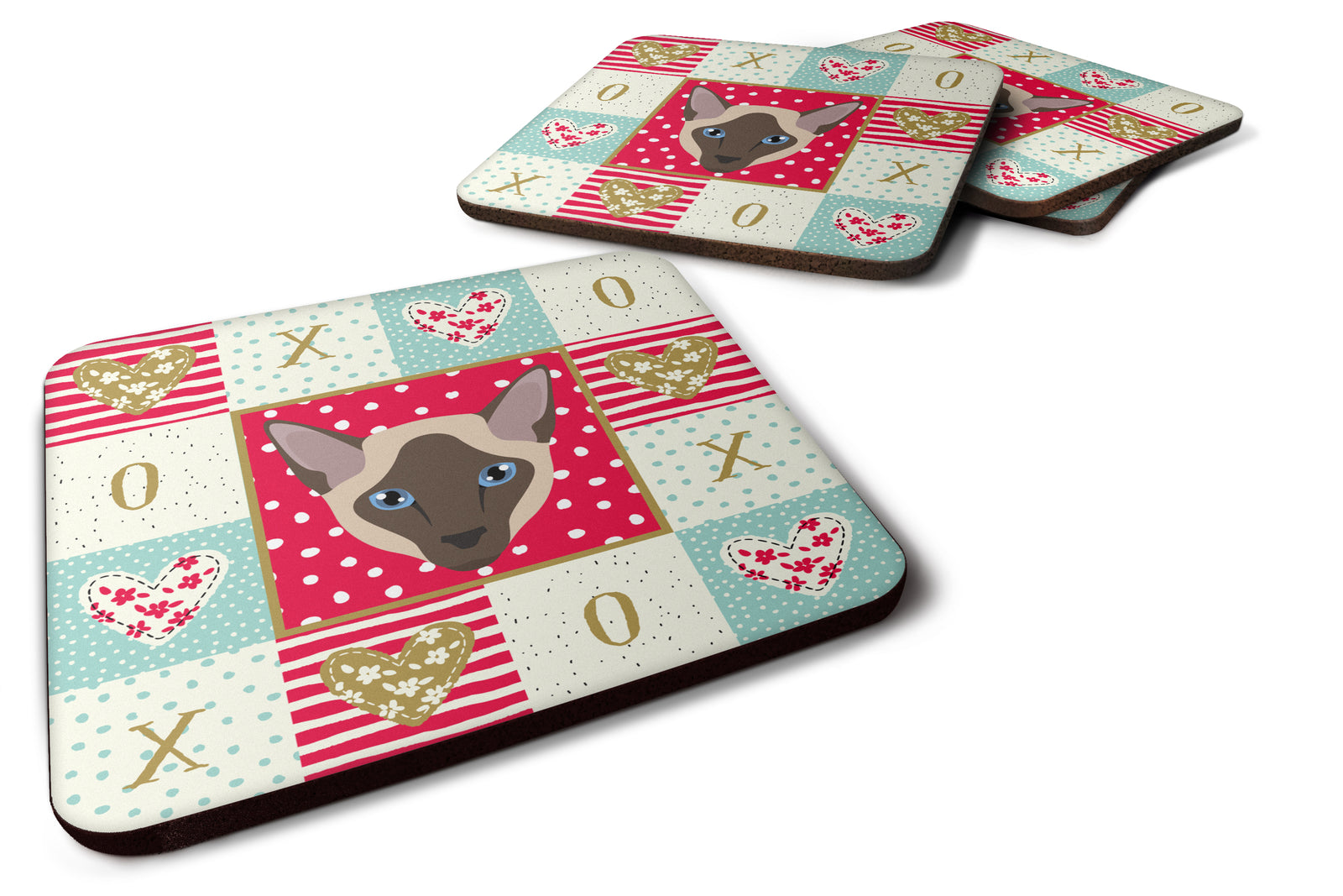 Set of 4 Siamese Modern Cat Love Foam Coasters Set of 4 CK5162FC - the-store.com