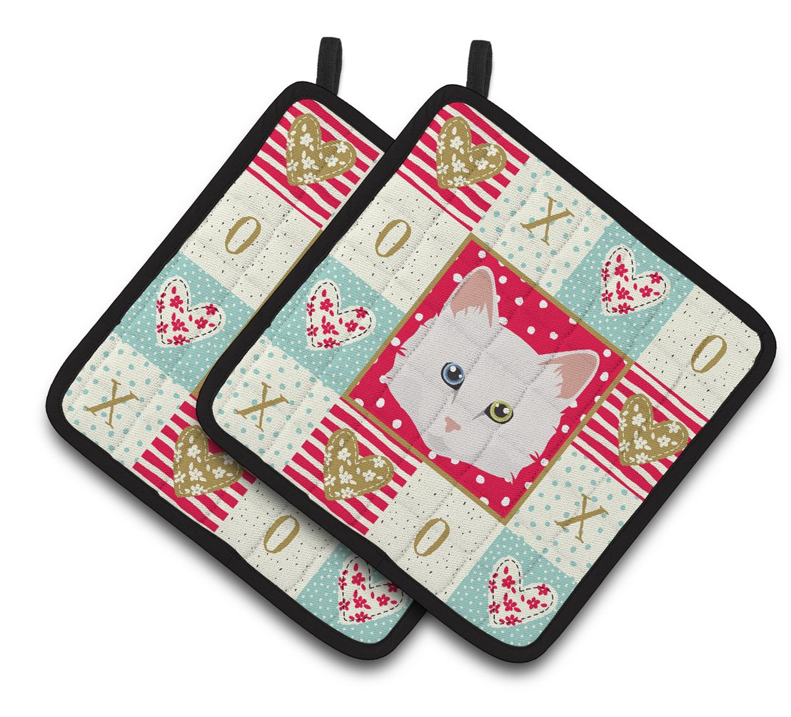 Turkish Angora Cat Love Pair of Pot Holders CK5175PTHD by Caroline's Treasures