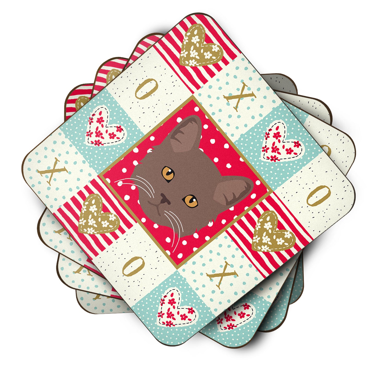 Set of 4 York Chocolate Cat Love Foam Coasters Set of 4 CK5178FC - the-store.com