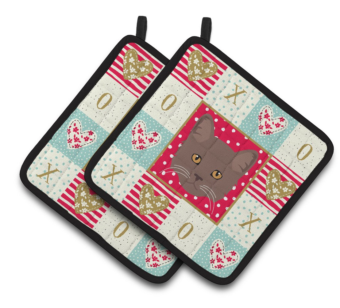 York Chocolate Cat Love Pair of Pot Holders CK5178PTHD by Caroline&#39;s Treasures