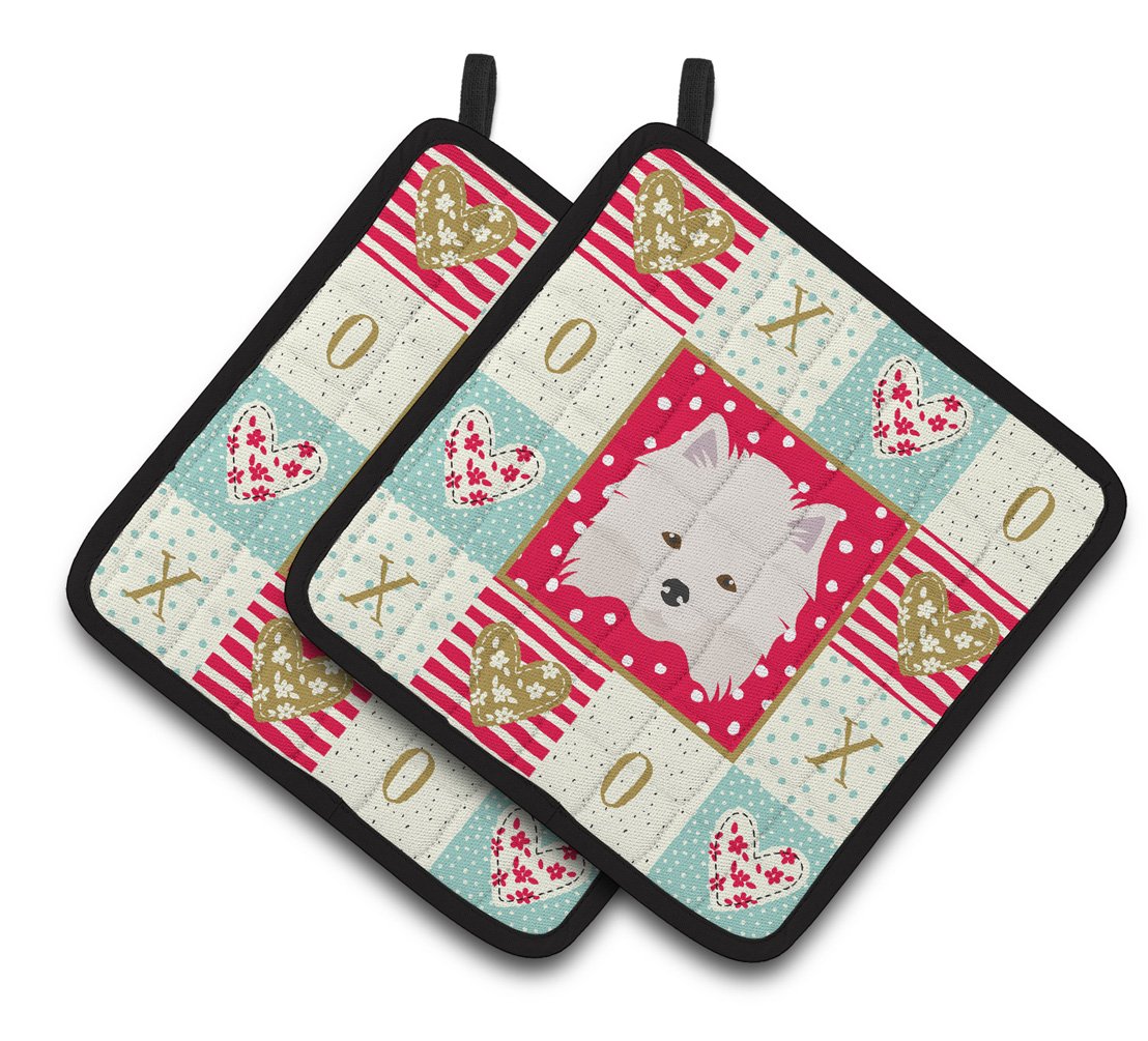 American Eskimo Love Pair of Pot Holders CK5181PTHD by Caroline&#39;s Treasures