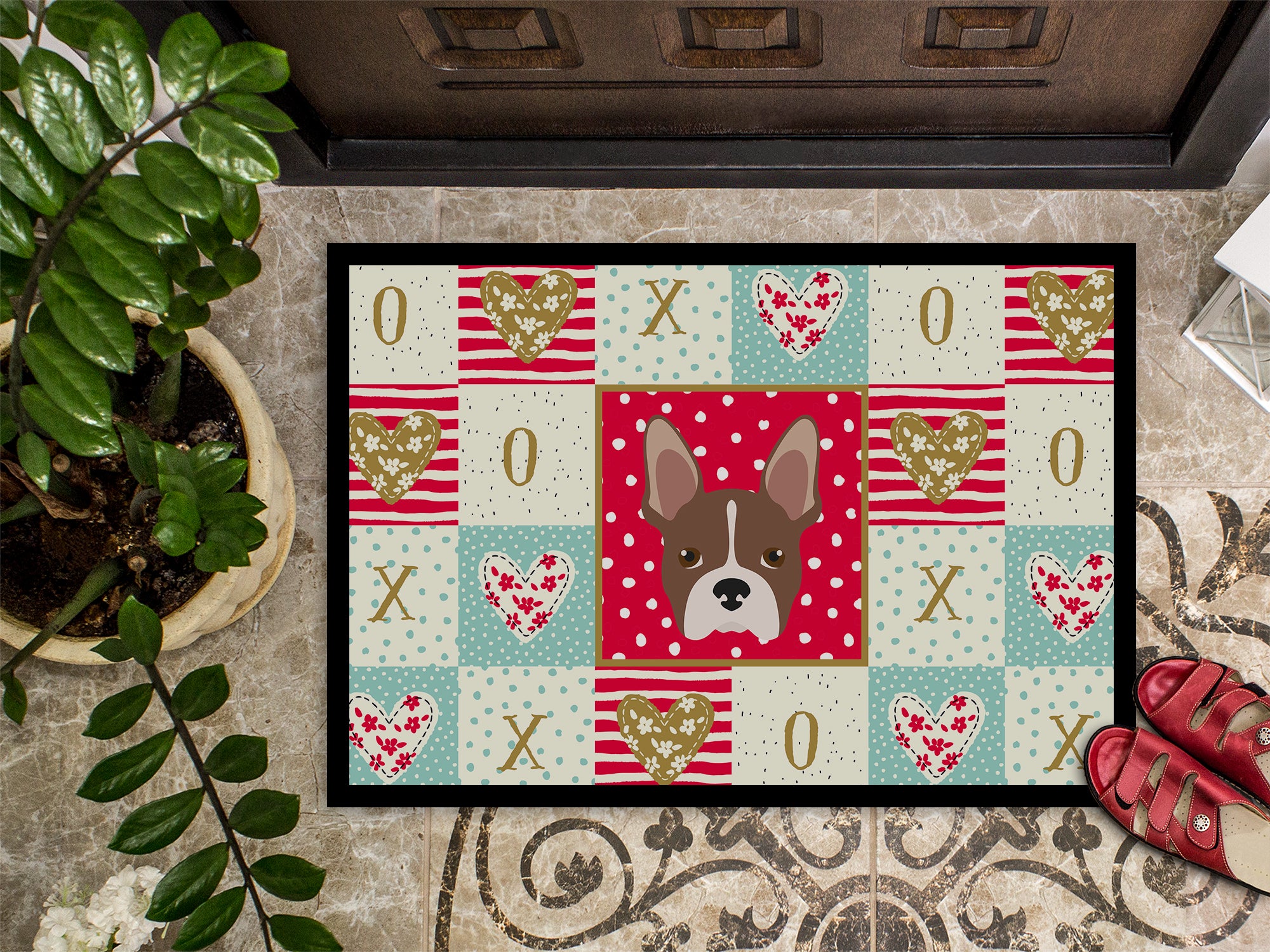 Boston Terrier Love Indoor or Outdoor Mat 18x27 CK5187MAT - the-store.com