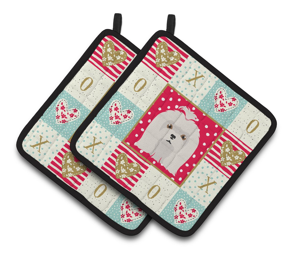 Maltese Love Pair of Pot Holders CK5217PTHD by Caroline&#39;s Treasures