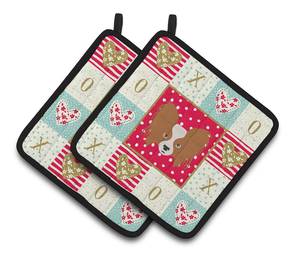 Papillon Love Pair of Pot Holders CK5224PTHD by Caroline&#39;s Treasures