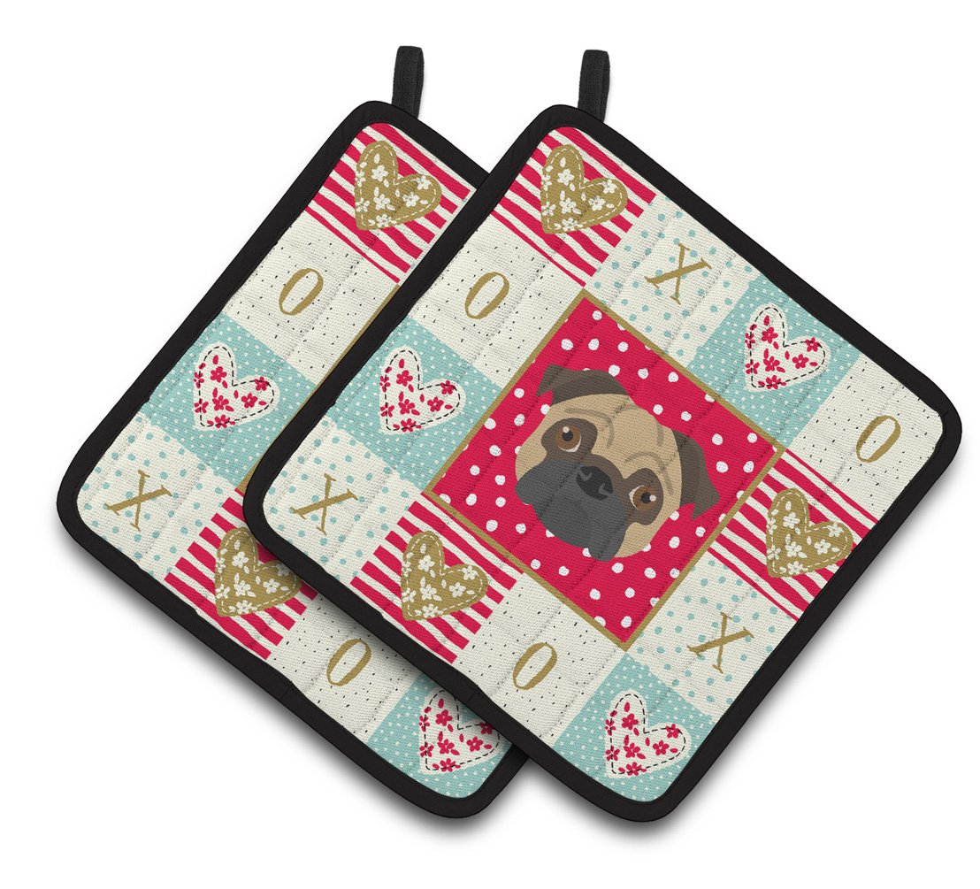 Pug Love Pair of Pot Holders CK5231PTHD by Caroline's Treasures