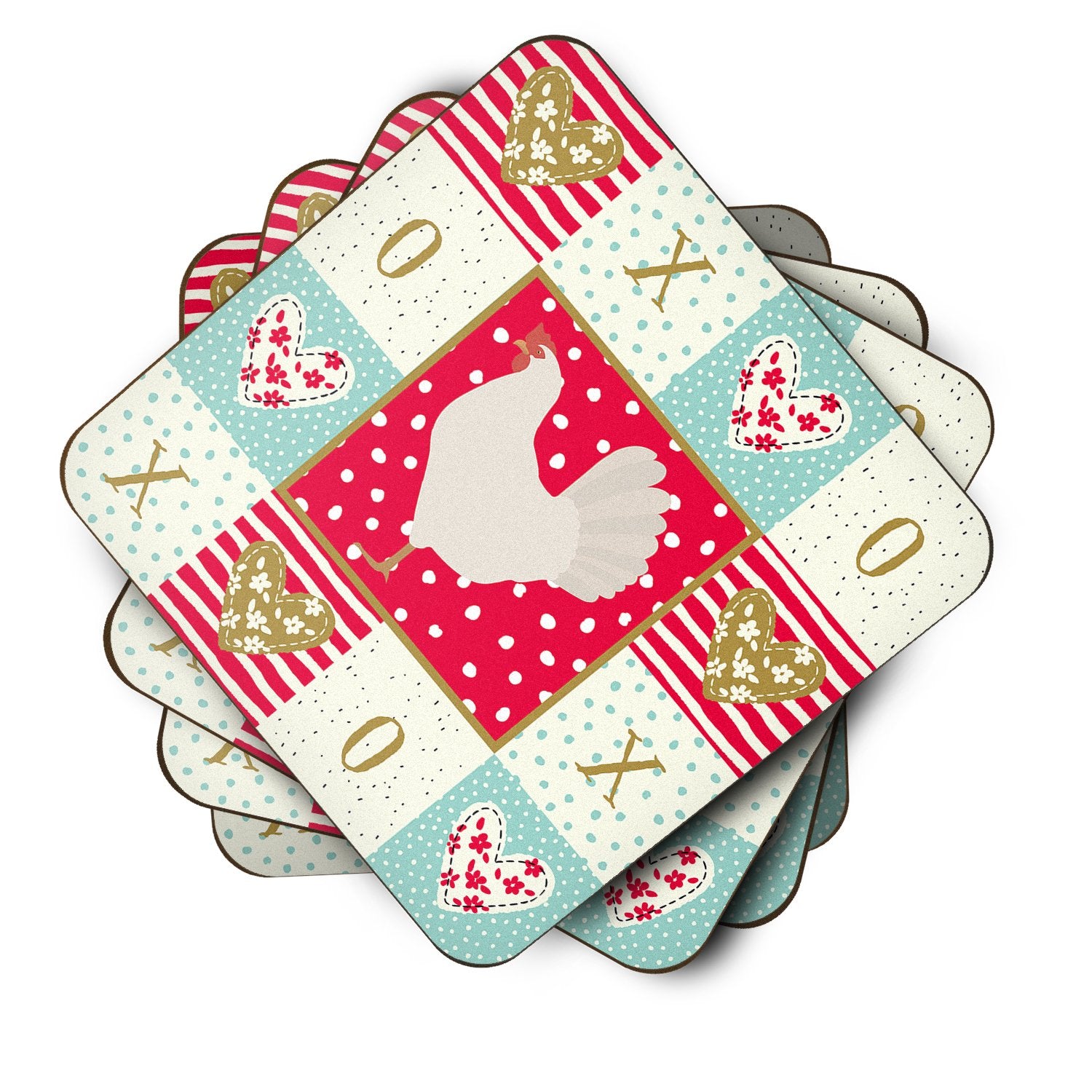 Set of 4 Leghorn Chicken Love Foam Coasters Set of 4 CK5267FC by Caroline's Treasures