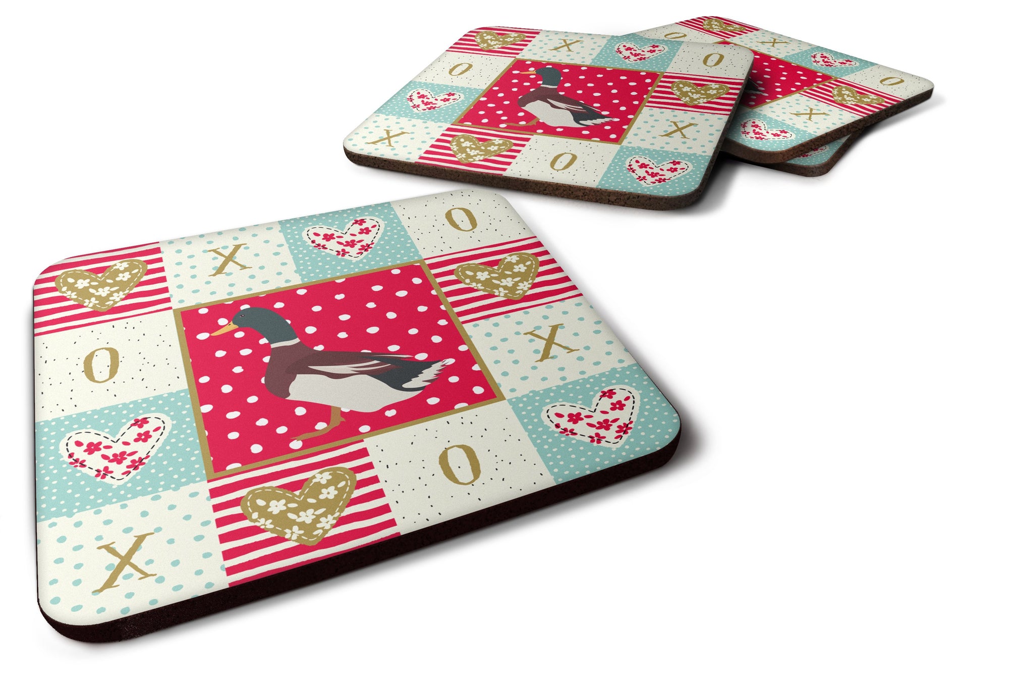 Set of 4 Rouen Duck Love Foam Coasters Set of 4 CK5283FC by Caroline's Treasures