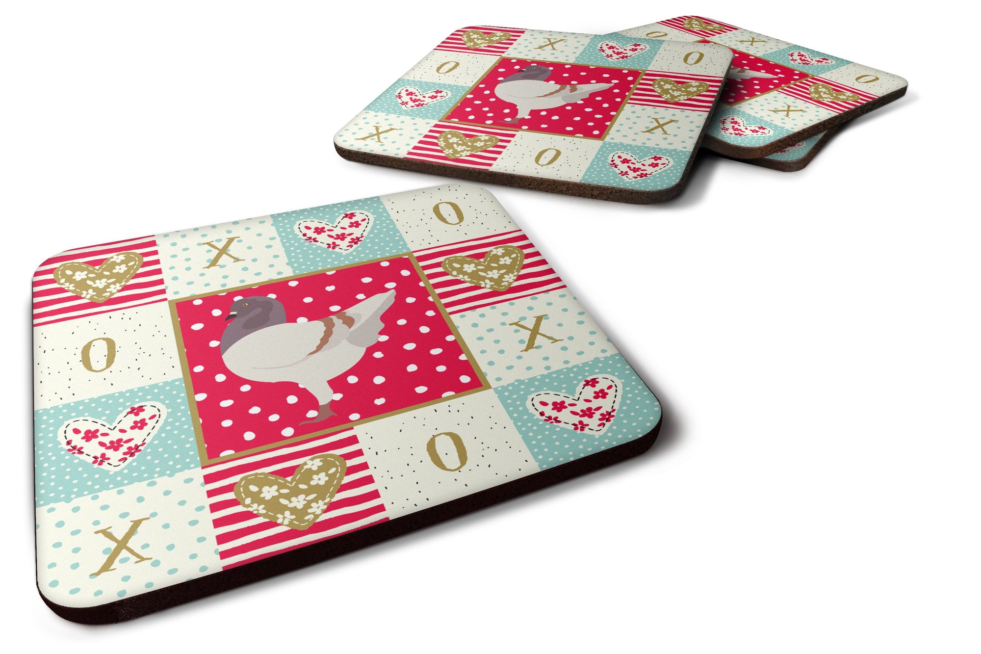 Set of 4 German Modena Pigeon Love Foam Coasters Set of 4 CK5376FC by Caroline's Treasures